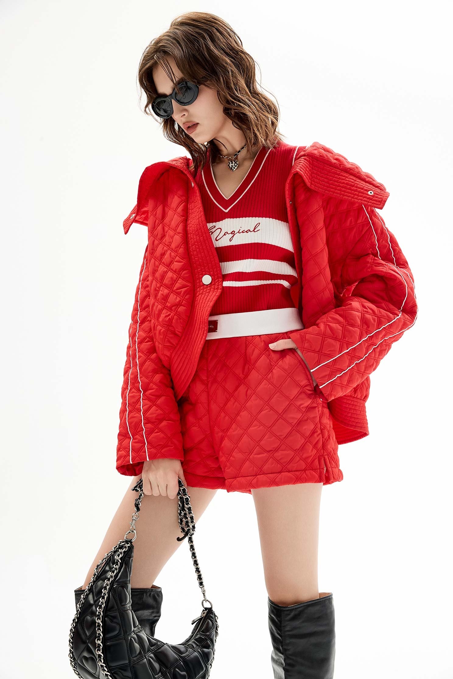 Red Quilted Oversize JacketRed Quilted Oversize Jacket,Jackets,Outerwear,Season (AW) Look,Long sleeve outerwear