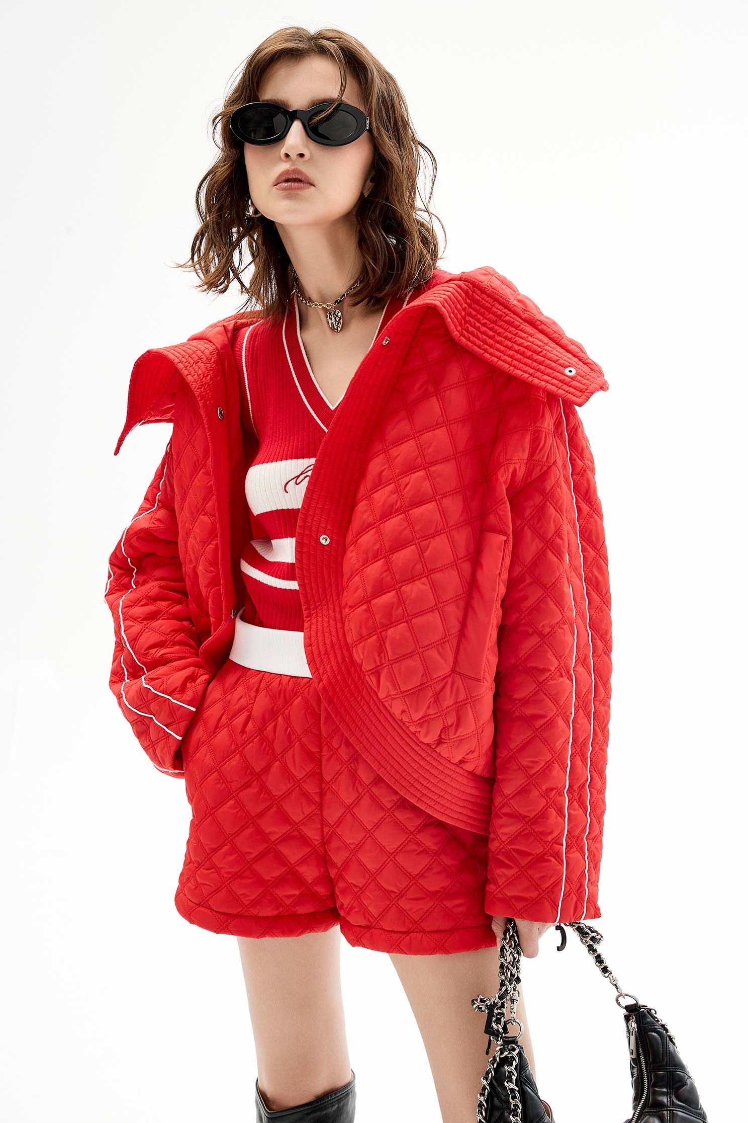 Red Quilted Oversize JacketRed Quilted Oversize Jacket,Jackets,Outerwear,Season (AW) Look,Long sleeve outerwear