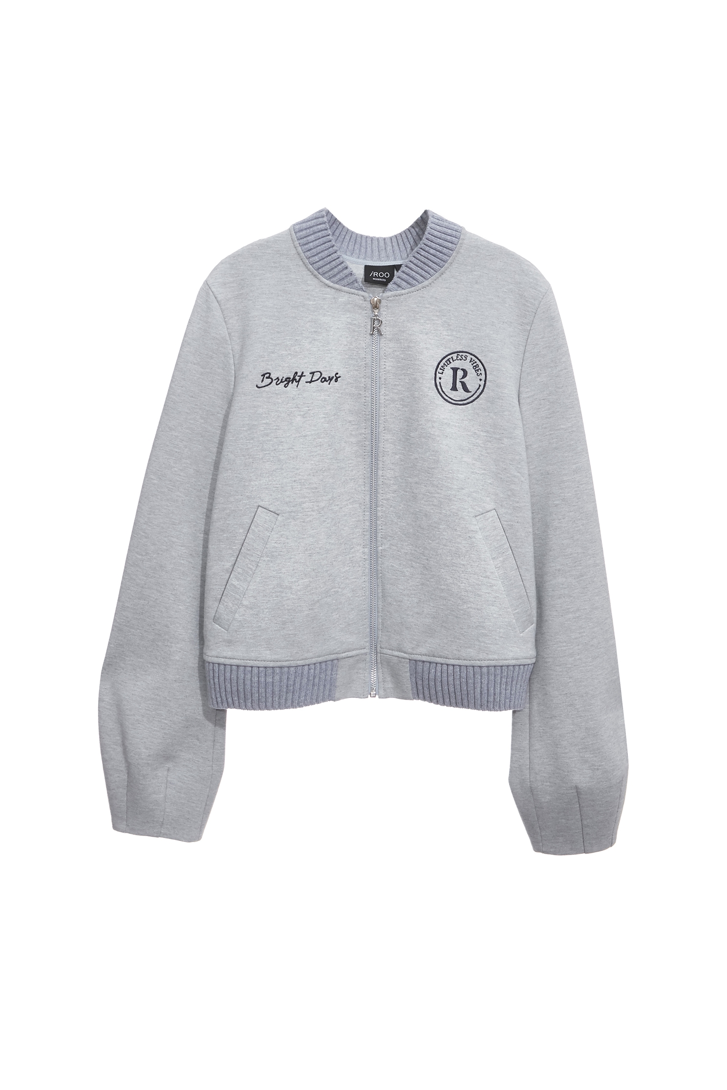 Grey Embroidery Logo Varsity JacketGrey Embroidery Logo Varsity Jacket,Jackets,Outerwear,Season (SS) Look,Embroidered,upperclass