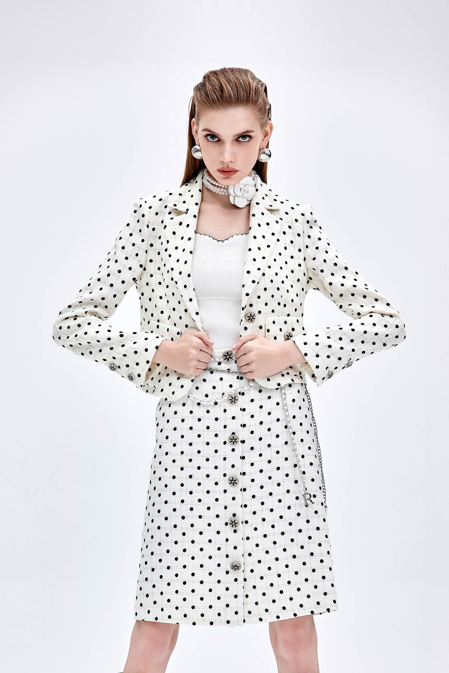 Retro Polka Dot Crop BlazerRetro Polka Dot Crop Blazer,Jackets,Outerwear,dotcollection,Season (AW) Look