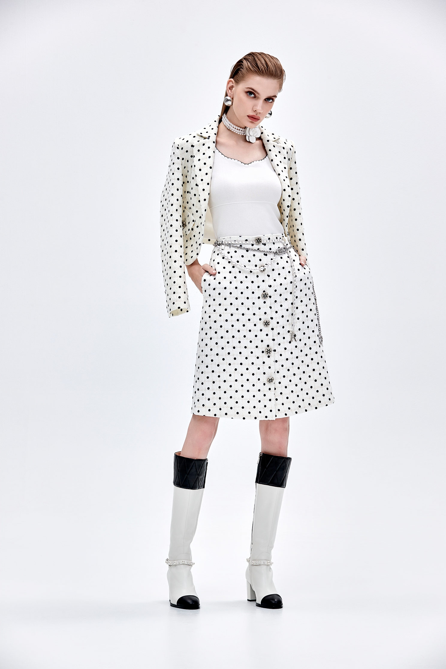 Retro Polka Dot Crop BlazerRetro Polka Dot Crop Blazer,Jackets,Outerwear,dotcollection,Season (AW) Look