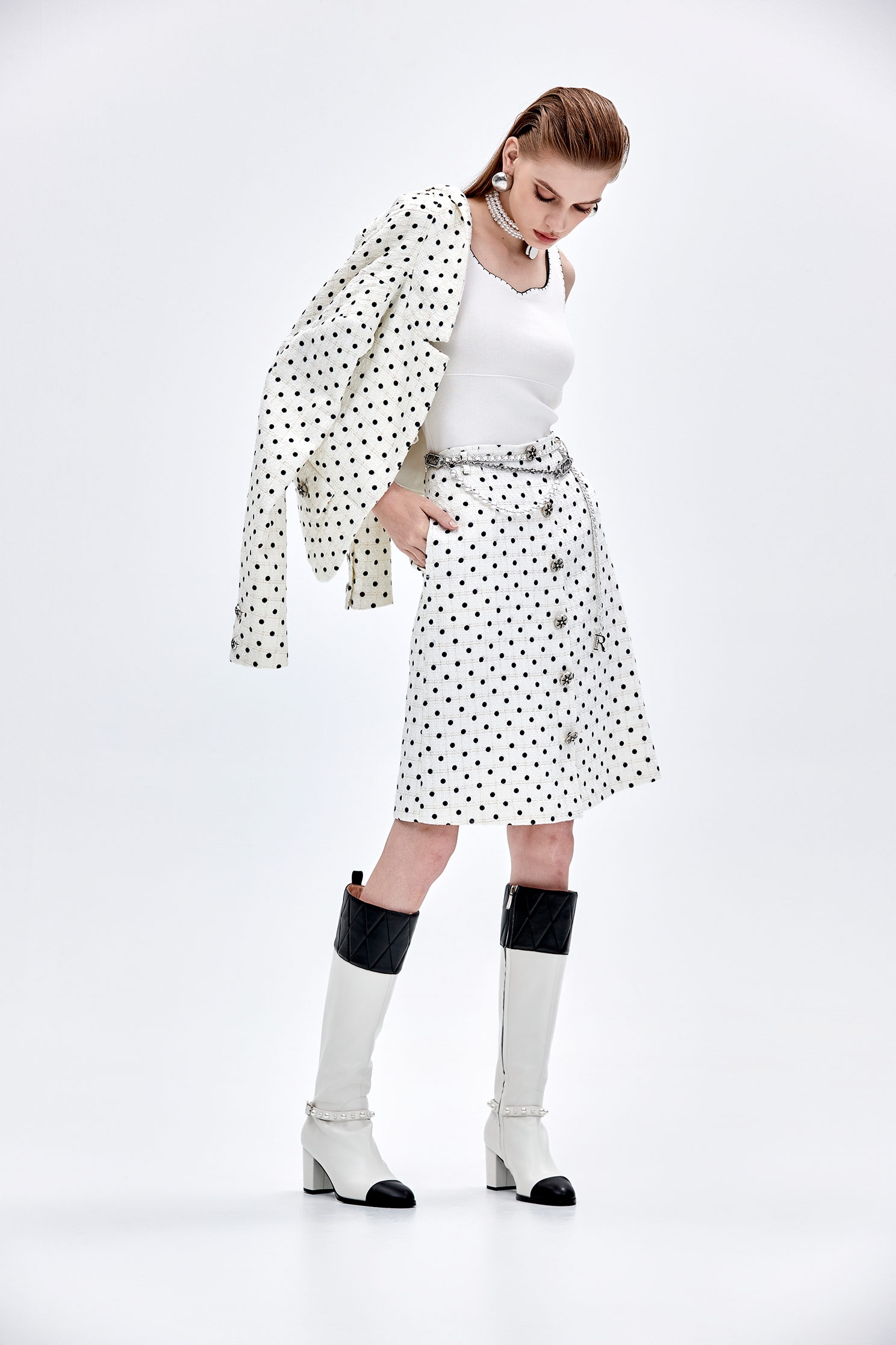 Retro Polka Dot Crop BlazerRetro Polka Dot Crop Blazer,Jackets,Outerwear,dotcollection,Season (AW) Look