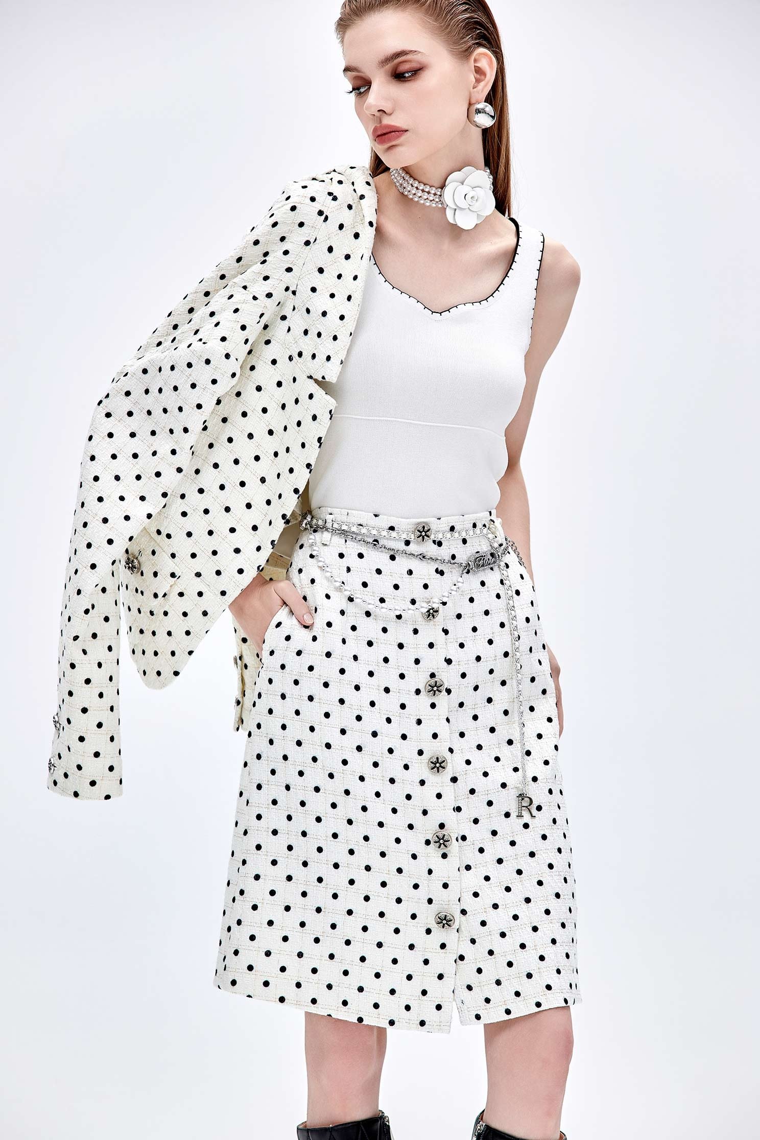 Retro Polka Dot Crop BlazerRetro Polka Dot Crop Blazer,Jackets,Outerwear,dotcollection,Season (AW) Look