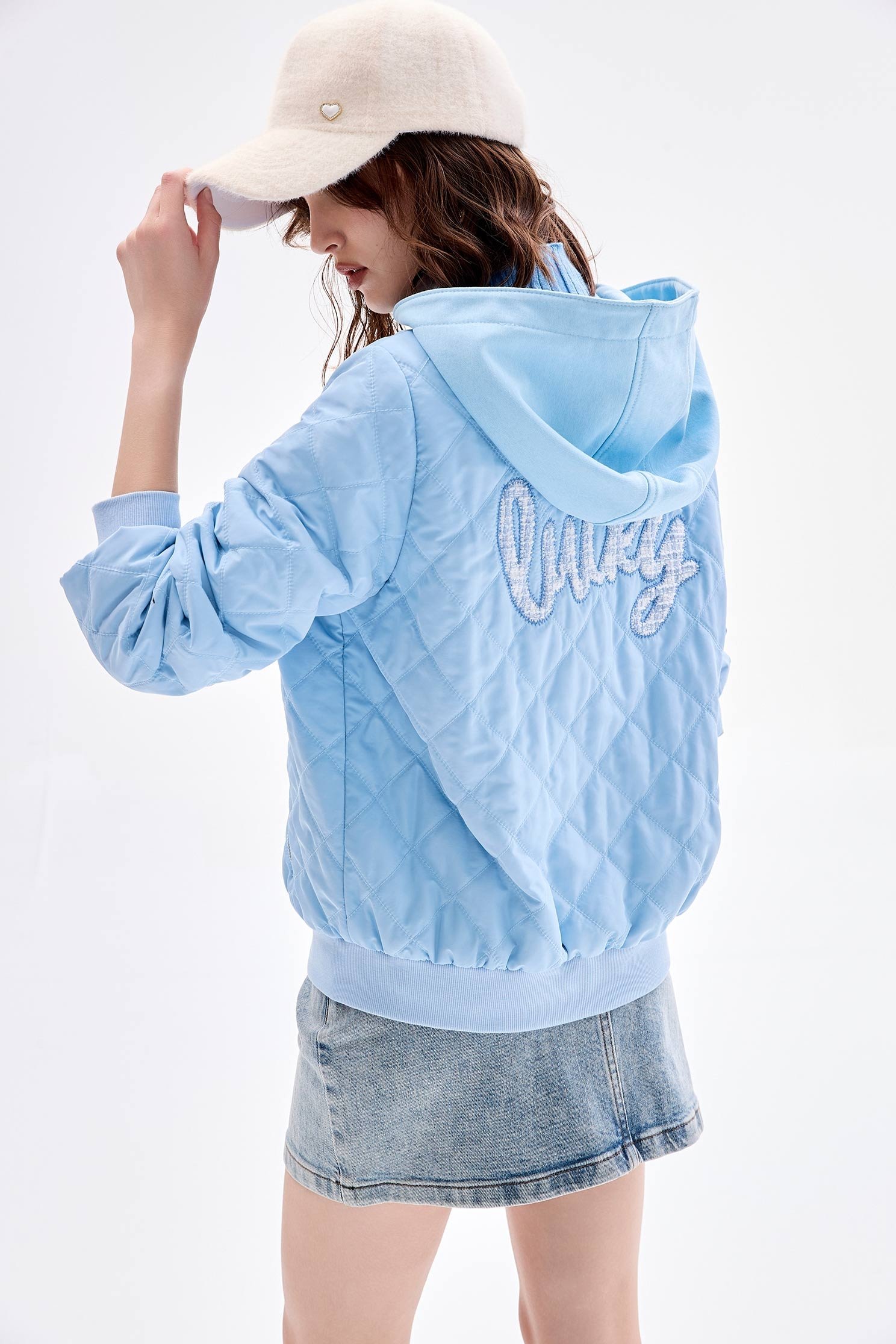 Glacier Blue Quilted Hoodie JacketGlacier Blue Quilted Hoodie Jacket,Jackets,Outerwear,Plaid,Season (AW) Look,Hoodie jackets