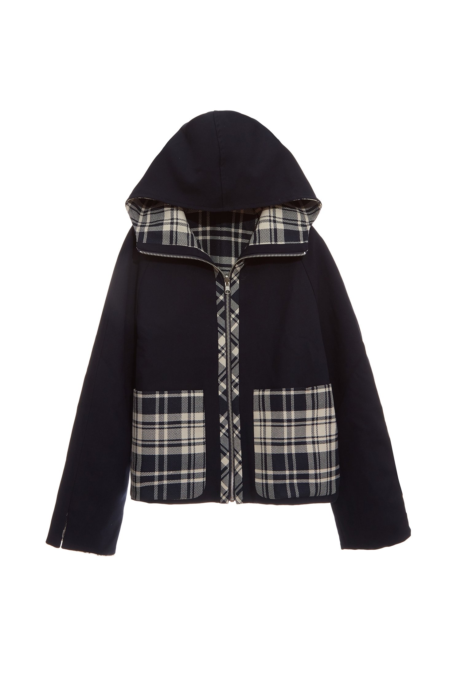 Two-way Checkered Hoodie JacketTwo-way Checkered Hoodie Jacket,Outerwear,Plaid,Season (AW) Look,Hoodie jackets