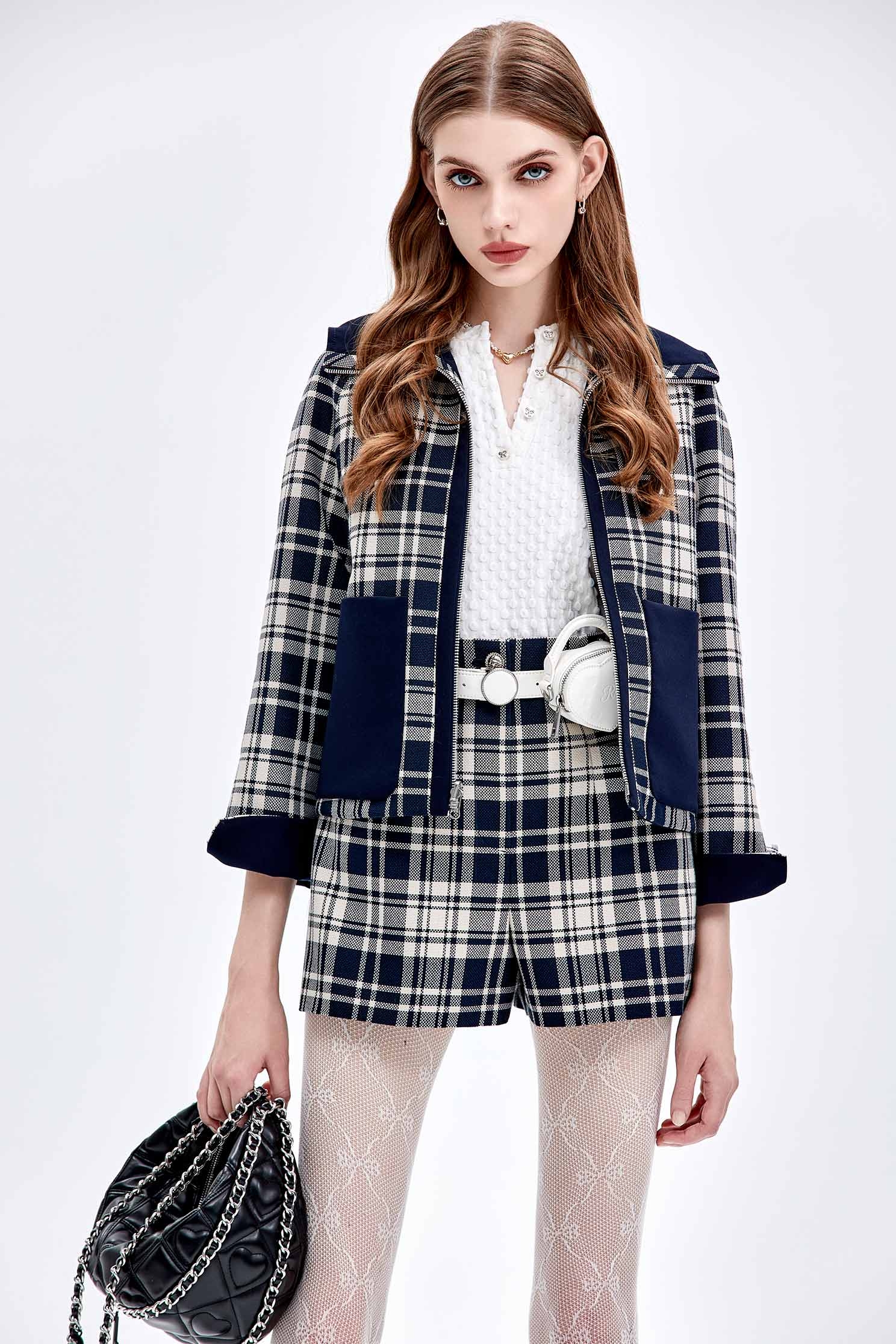 Two-way Checkered Hoodie JacketTwo-way Checkered Hoodie Jacket,Outerwear,Plaid,Season (AW) Look,Hoodie jackets