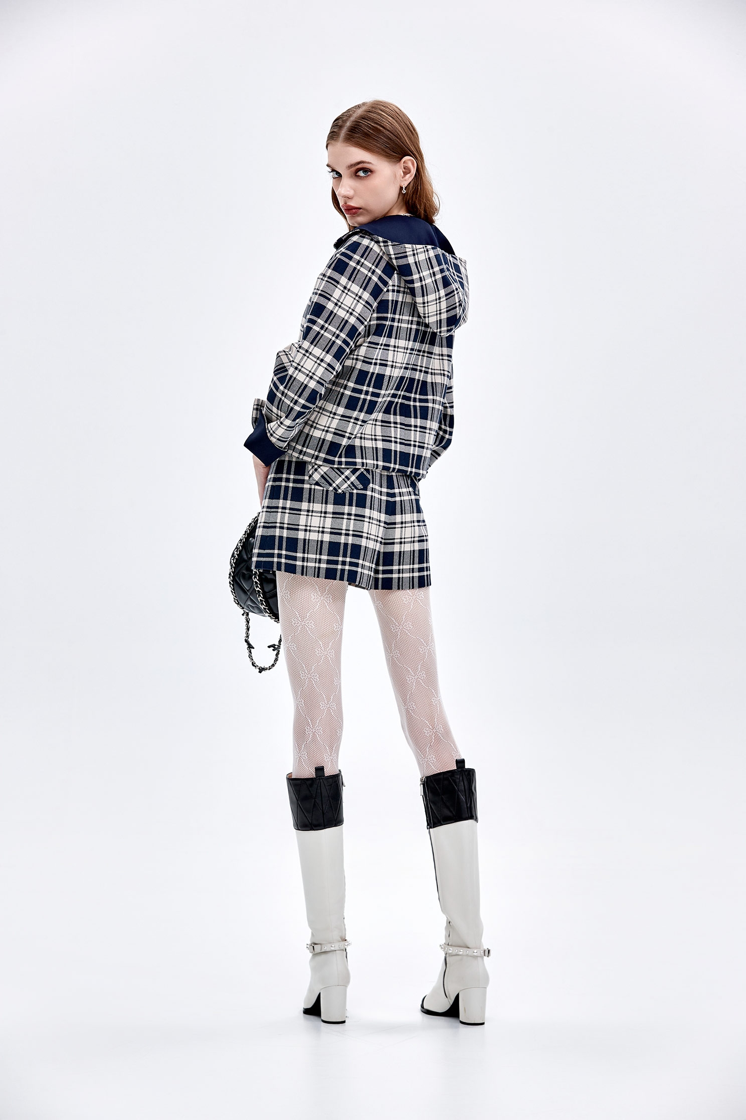 Two-way Checkered Hoodie JacketTwo-way Checkered Hoodie Jacket,Outerwear,Plaid,Season (AW) Look,Hoodie jackets