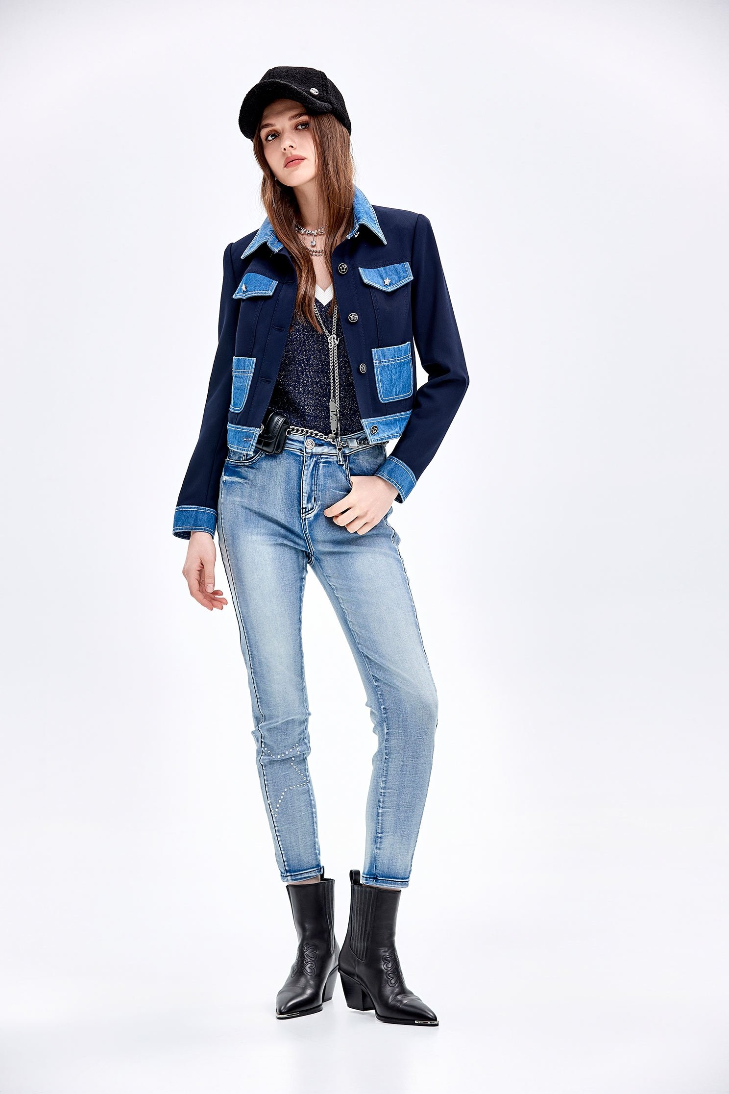 Contrast Denim Crop JacketContrast Denim Crop Jacket,Jackets,Outerwear,Denim,Season (AW) Look