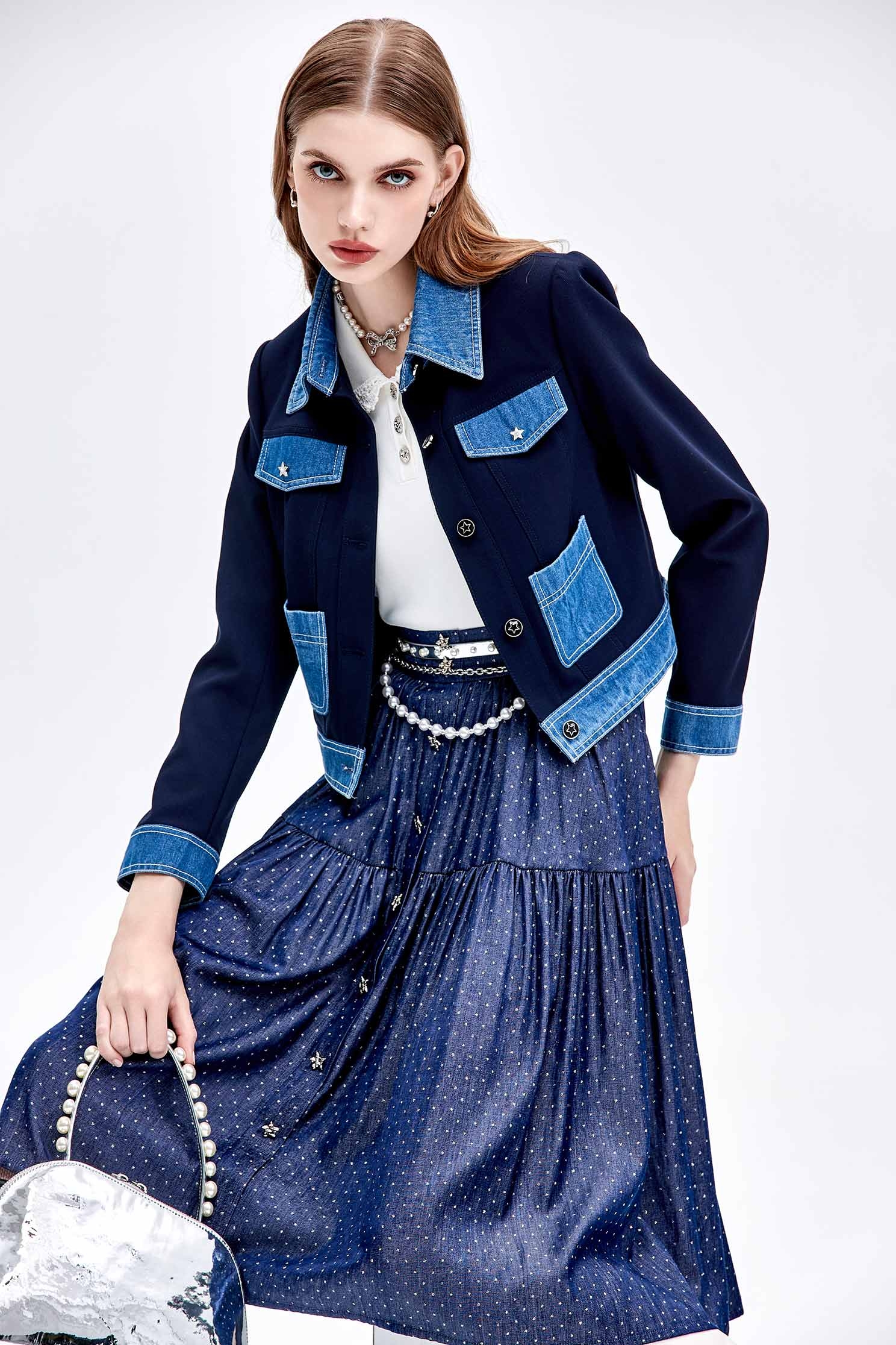 Contrast Denim Crop JacketContrast Denim Crop Jacket,Jackets,Outerwear,Denim,Season (AW) Look