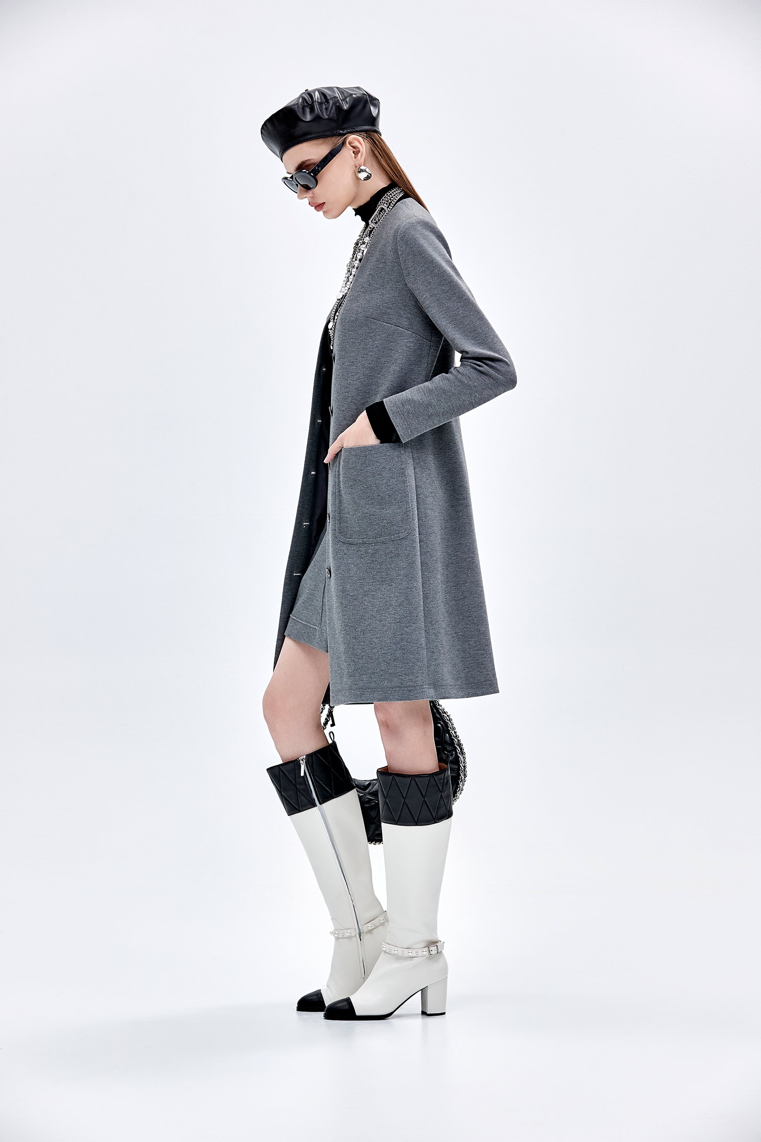 Round Neck Grey Trench CoatRound Neck Grey Trench Coat,Jackets,Outerwear,Season (AW) Look,longcoats