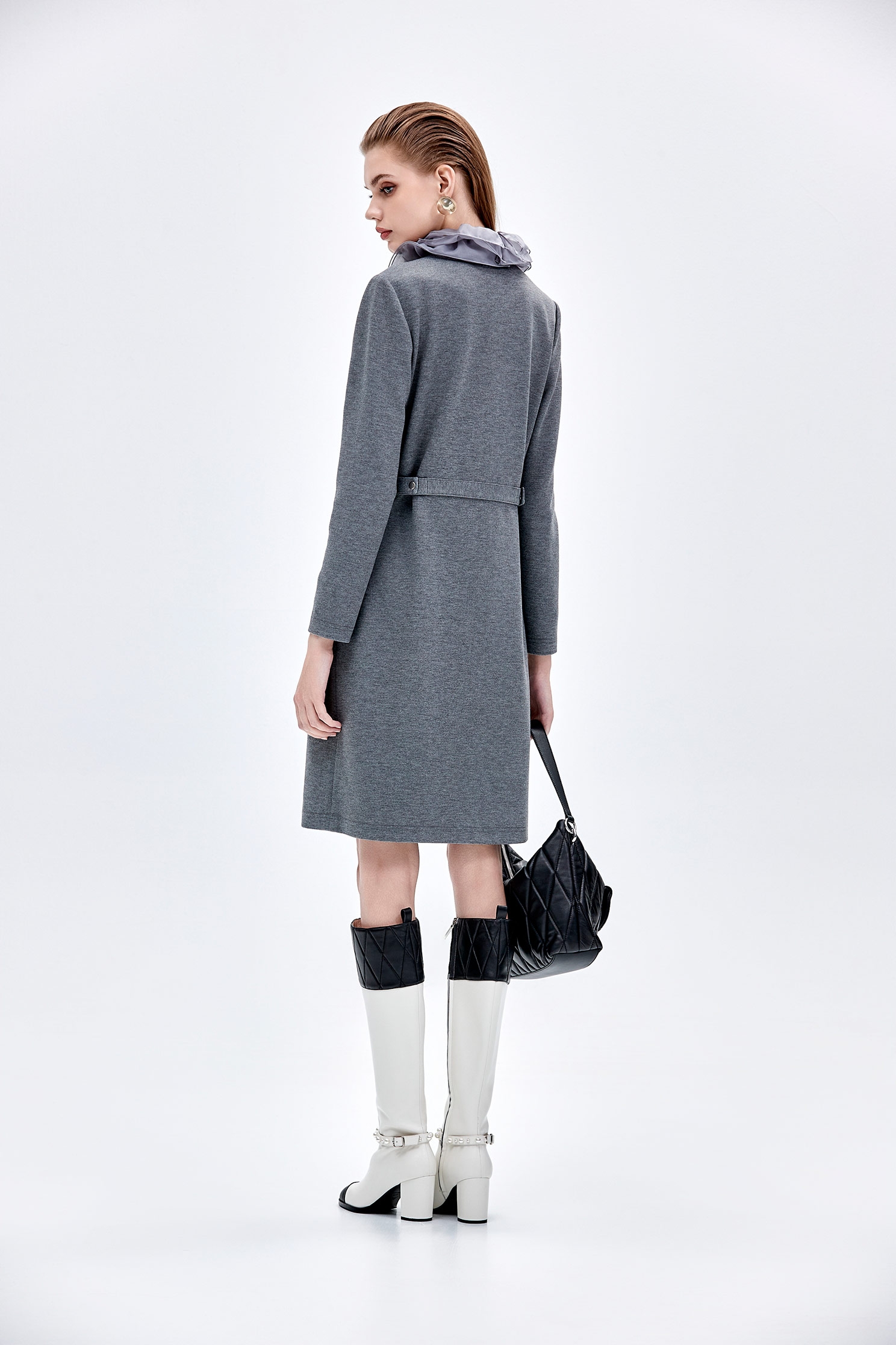 Round Neck Grey Trench CoatRound Neck Grey Trench Coat,Jackets,Outerwear,Season (AW) Look,longcoats