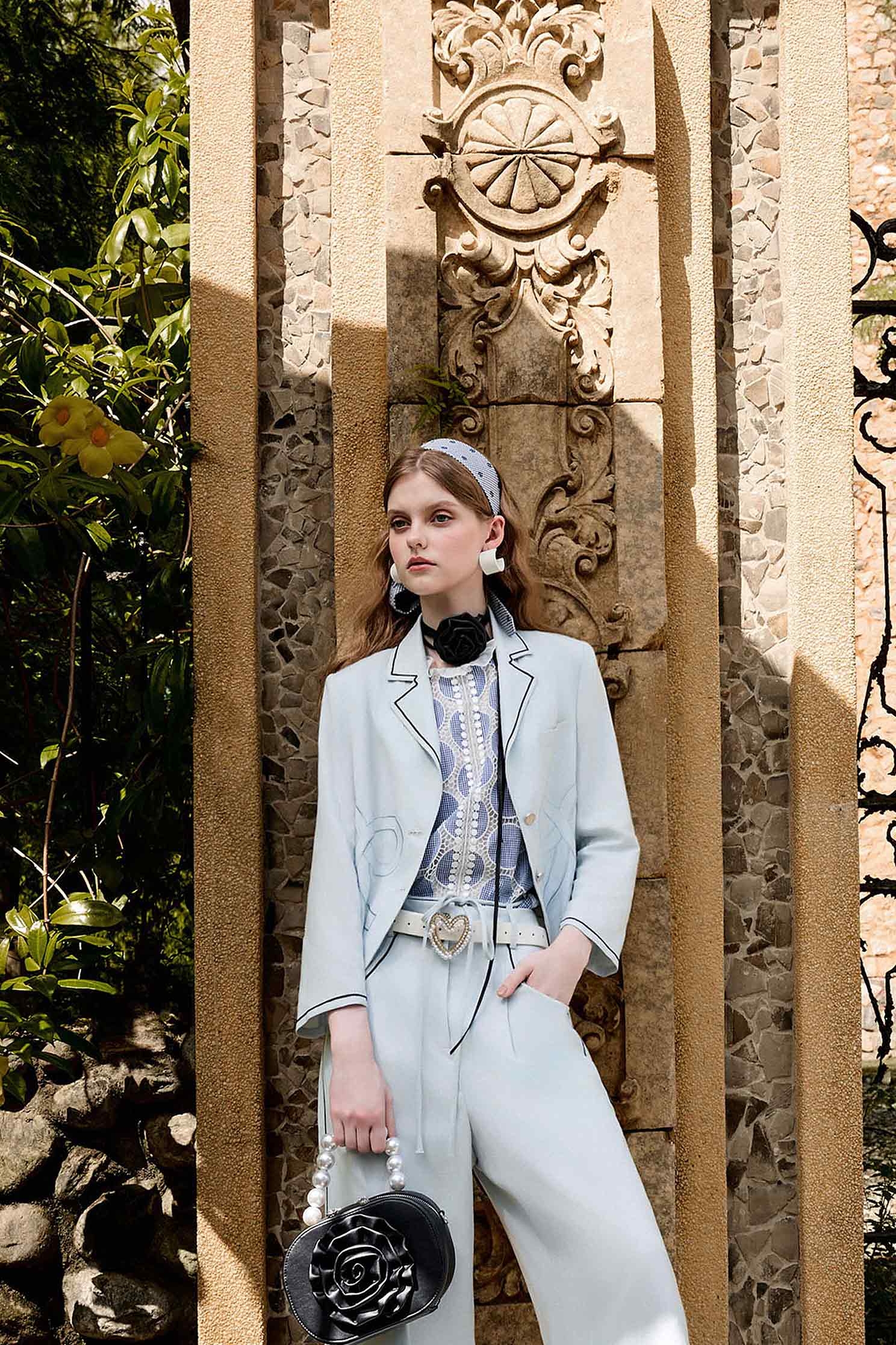 R Logo Light Blue BlazerR Logo Light Blue Blazer,Office Looks,Embroidered,Outerwear,co-ord sets,Season (AW) Look,bows,Blazers,Long sleeve outerwear