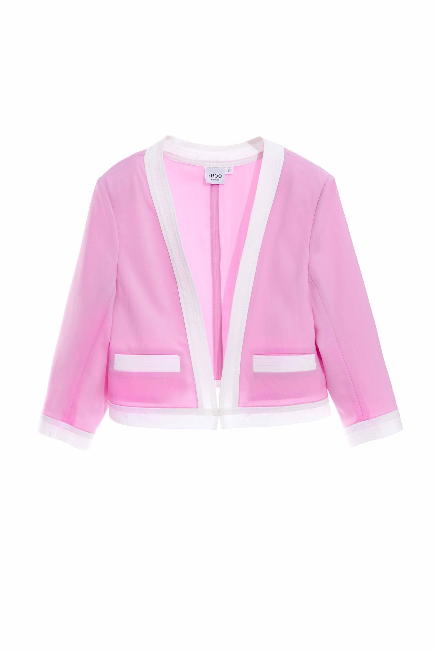 Pink Crop Jacket With Contrast White TrimSeamed powder purple jacket,Jackets,Outerwear,Season (SS) Look,Valentine