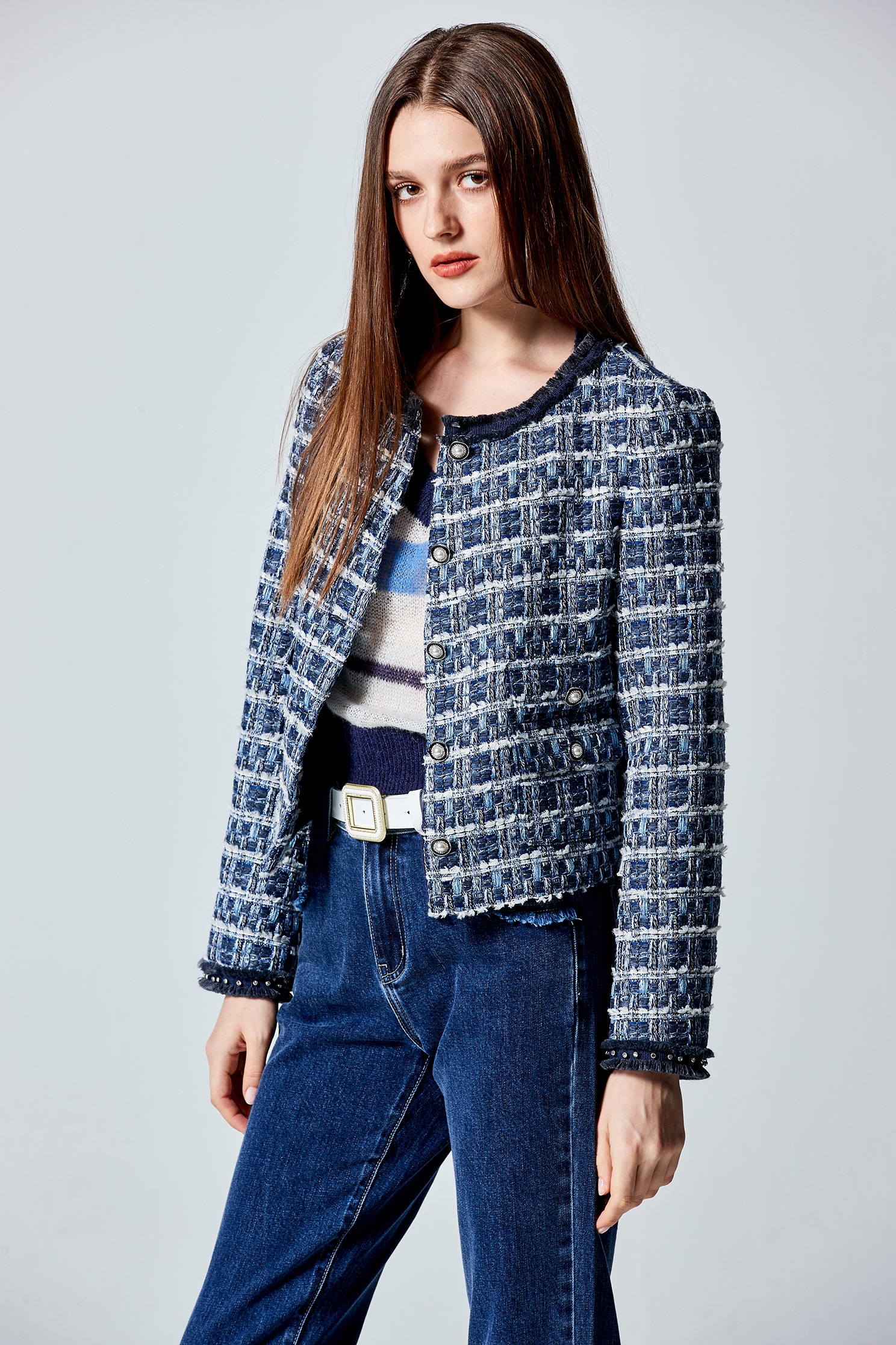 Plaid Crop Tweed JacketIrregular tweed coat,Jackets,Outerwear,Season (SS) Look,Long sleeve outerwear