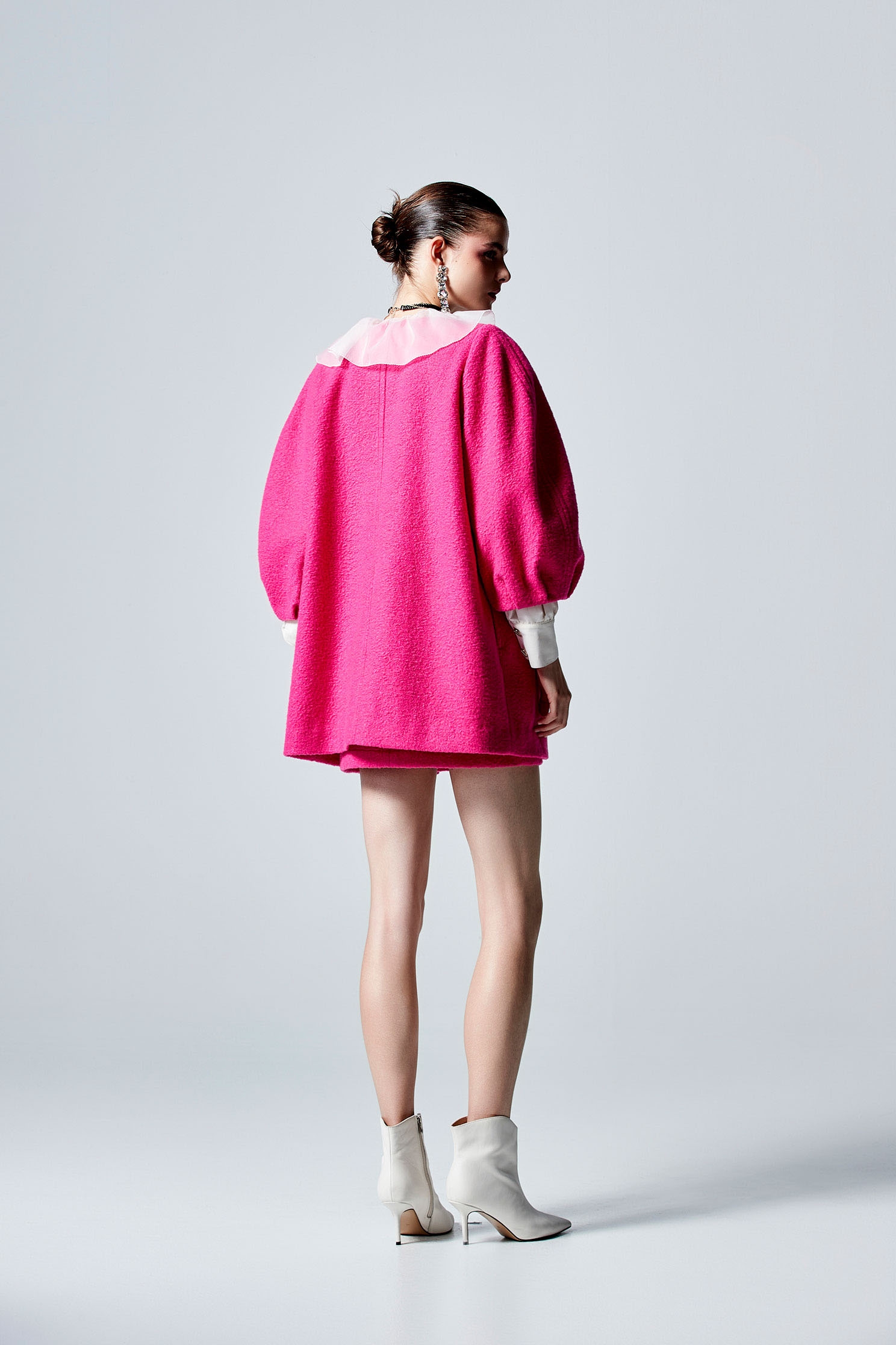 Pink Puff Sleeve Mid Length JacketPink Puff Sleeve Mid Length Jacket,Outerwear,Season (SS) Look