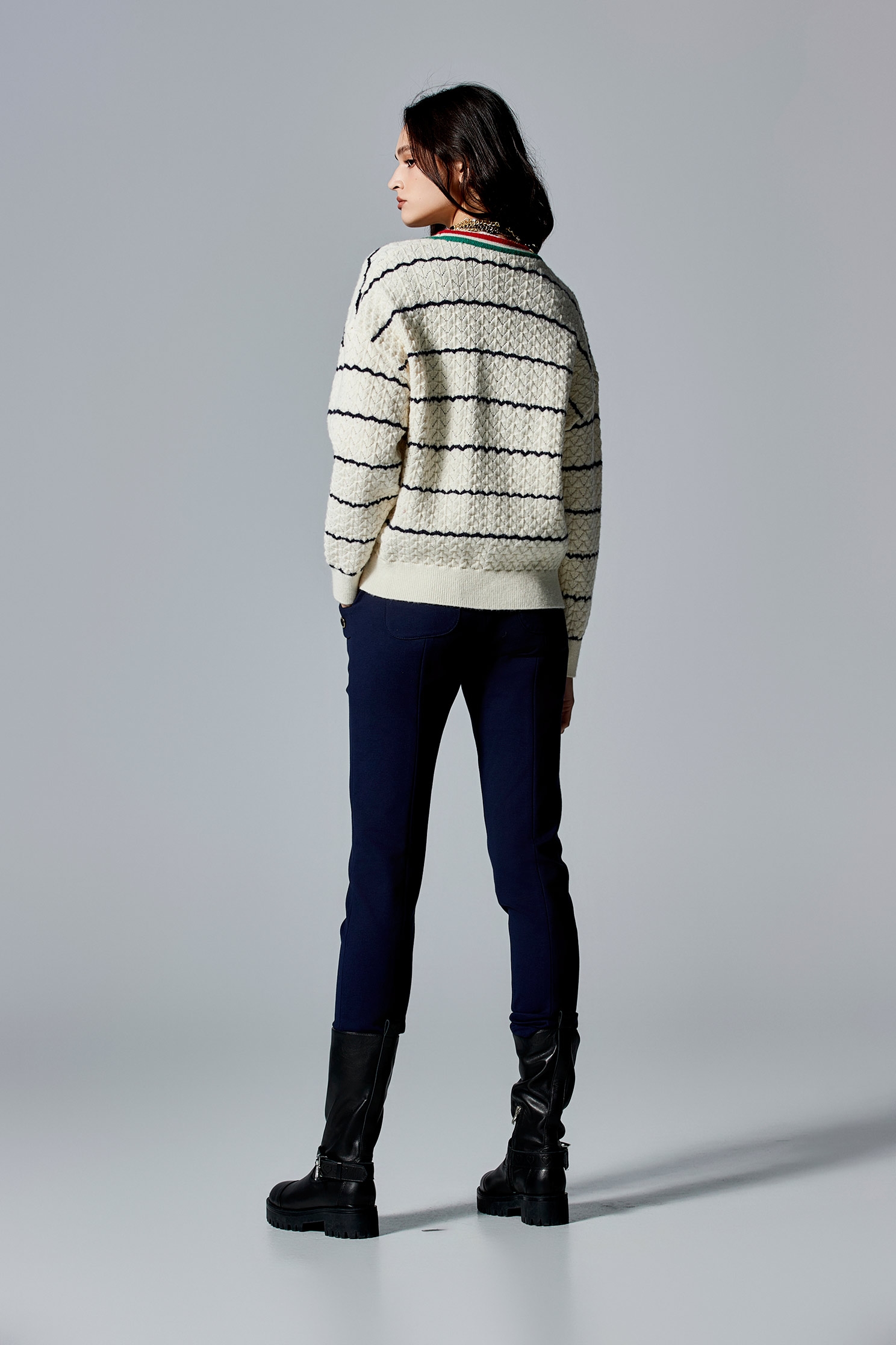 Contrast Stripe Long Sleeve Knit CardiganContrast Stripe Long Sleeve Knit Cardigan,Outerwear,Season (SS) Look,Embroidered,Knitted,Knitted coats