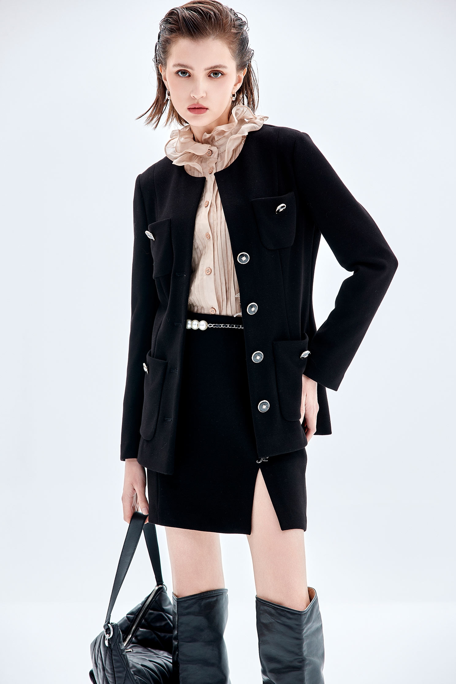 Button Front Mid Length JacketButton Front Mid Length Jacket,Jackets,Outerwear,Season (AW) Look