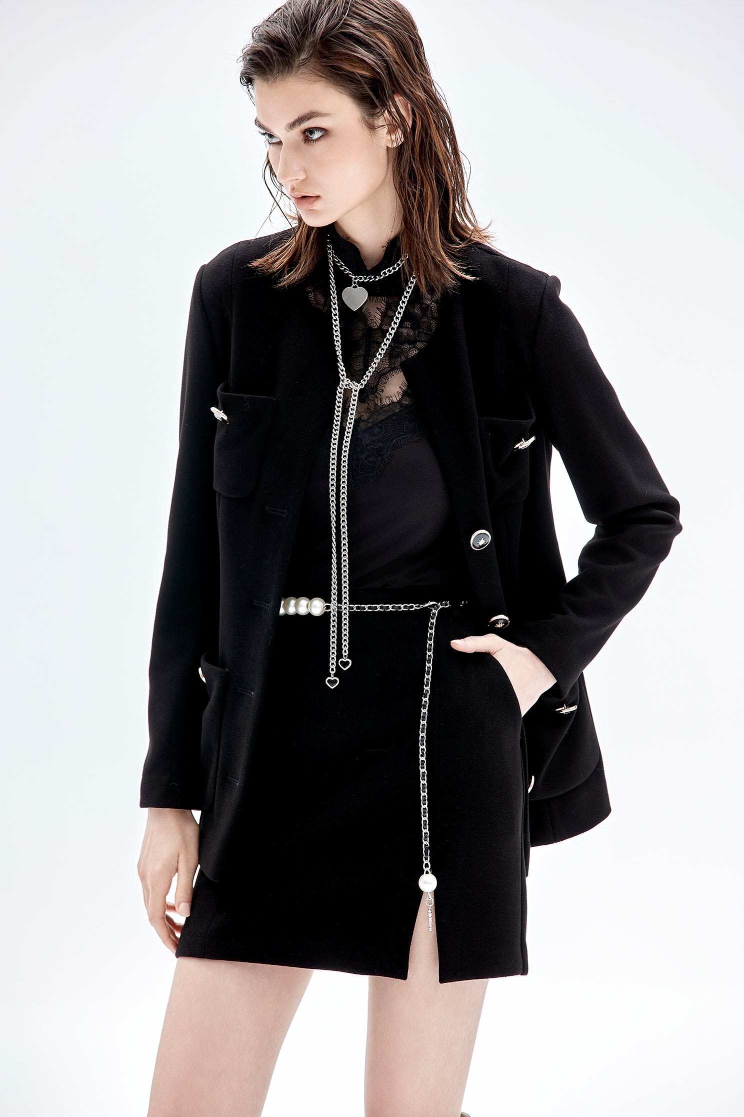 Button Front Mid Length JacketButton Front Mid Length Jacket,Jackets,Outerwear,Season (AW) Look