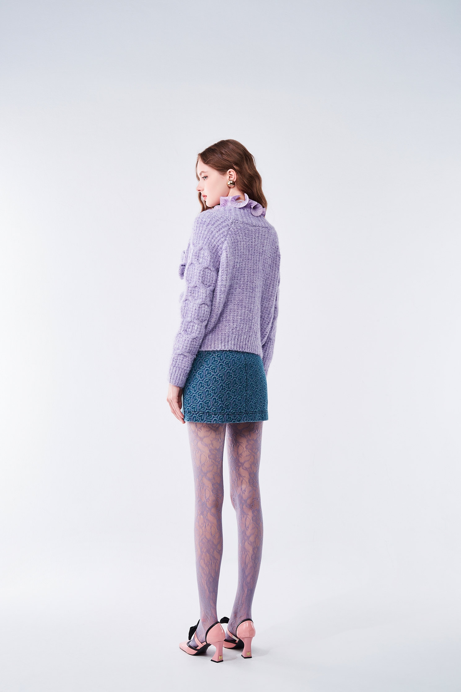 Bow Detail Purple Knit OuterwearBow Detail Purple Knit Outerwear,bestselling,Outerwear,Season (AW) Look,bows,Knitted,Knitted coats