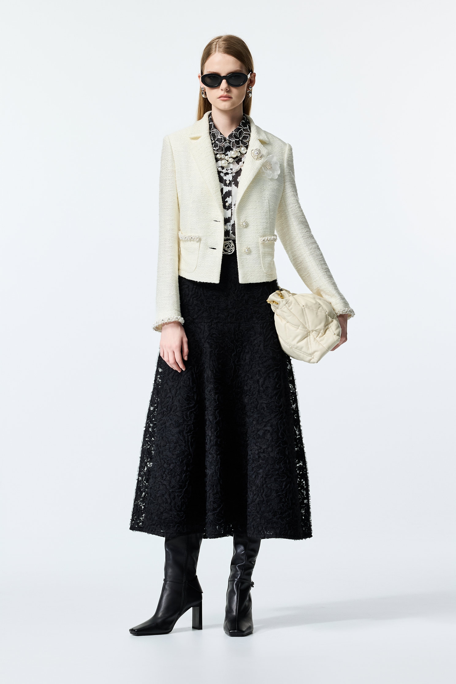 Off White Tweed BlazerOff White Tweed Blazer,Jackets,Outerwear,pearl,White outerwear,Season (AW) Look