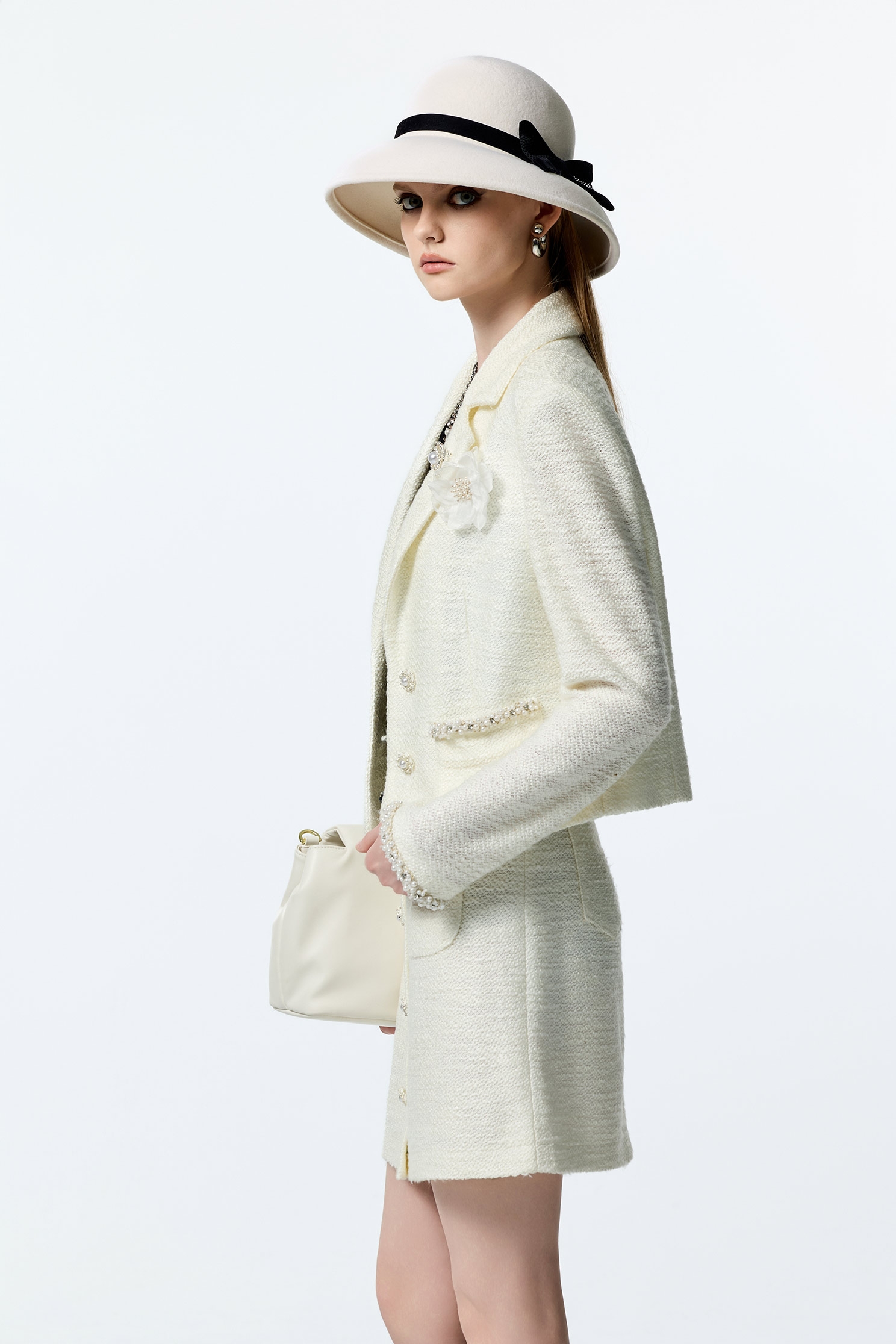Off White Tweed BlazerOff White Tweed Blazer,Jackets,Outerwear,pearl,White outerwear,Season (AW) Look
