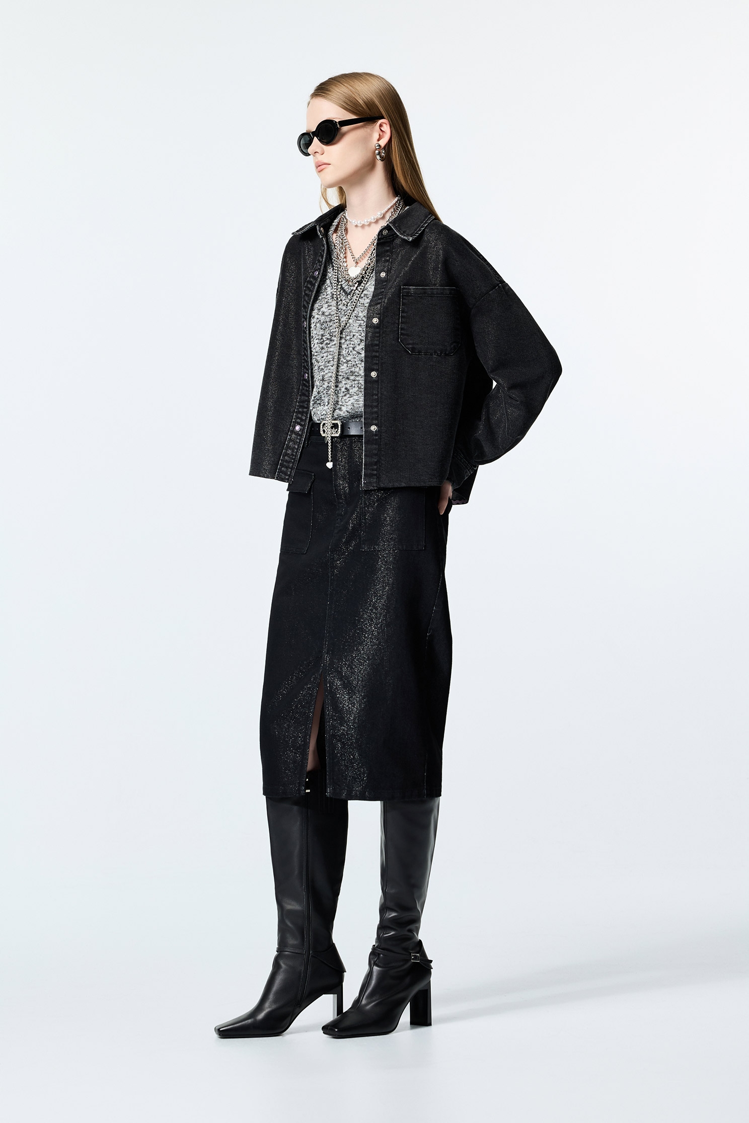 Metallic Sheen Grey Denim JacketMetallic Sheen Grey Denim Jacket,Jackets,Outerwear,Denim,Denim Jackets,Season (AW) Look
