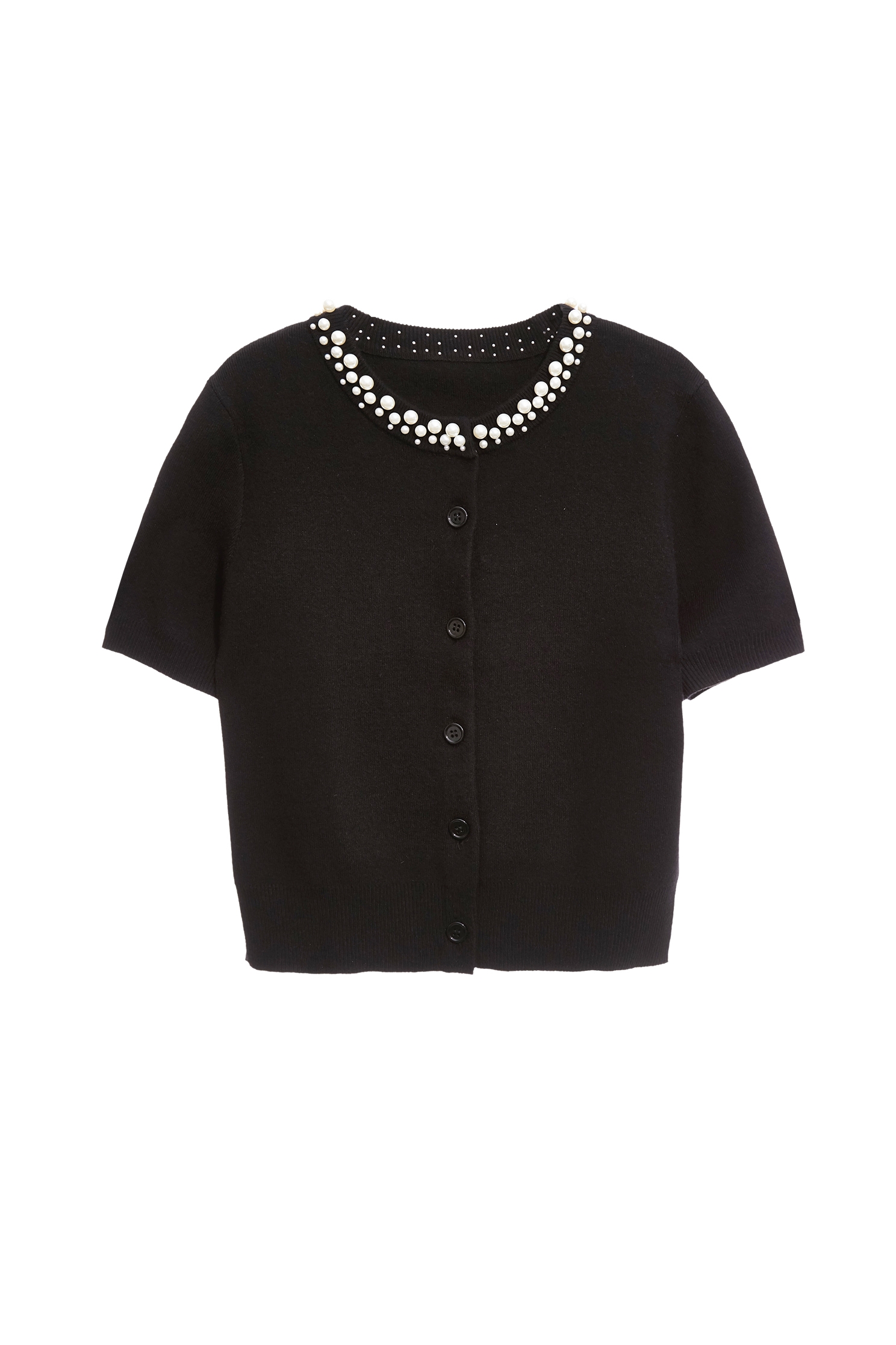 Short Sleeve Knit Outerwear With Pearl DetailShort Sleeve Knit Outerwear With Pearl Detail,Jackets,Outerwear,pearl,Season (AW) Look,Knitted,Knitted coats,Black outerwear