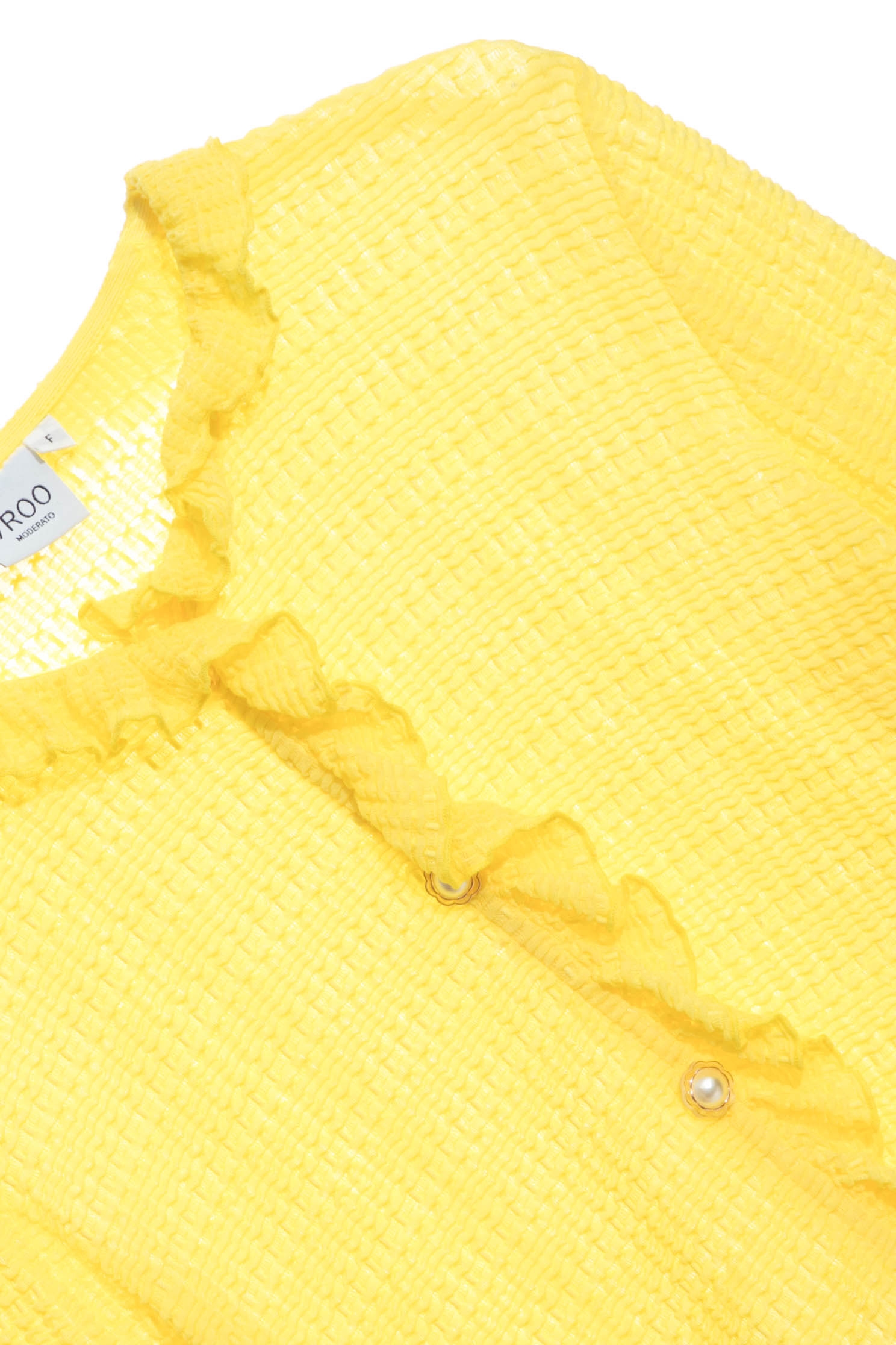 Yellow Ruffle Detail CardiganCoat with three-dimensional elasticated stripe,bestselling,Outerwear,Season (SS) Look,Stripe,Cardigans,fashionart