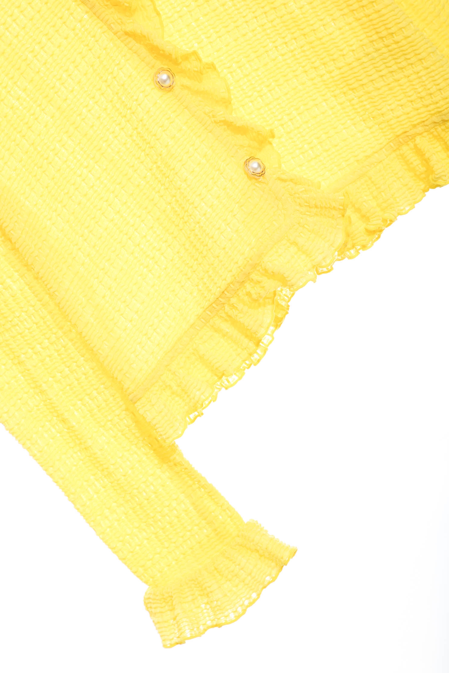 Yellow Ruffle Detail CardiganCoat with three-dimensional elasticated stripe,bestselling,Outerwear,Season (SS) Look,Stripe,Cardigans,fashionart