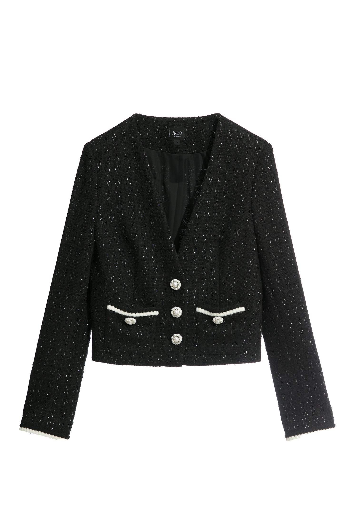 Metallic Fiber Pearl Button Crop JacketMetallic Fiber Pearl Button Crop Jacket,Outerwear,Season (SS) Look,pearl,Blazers