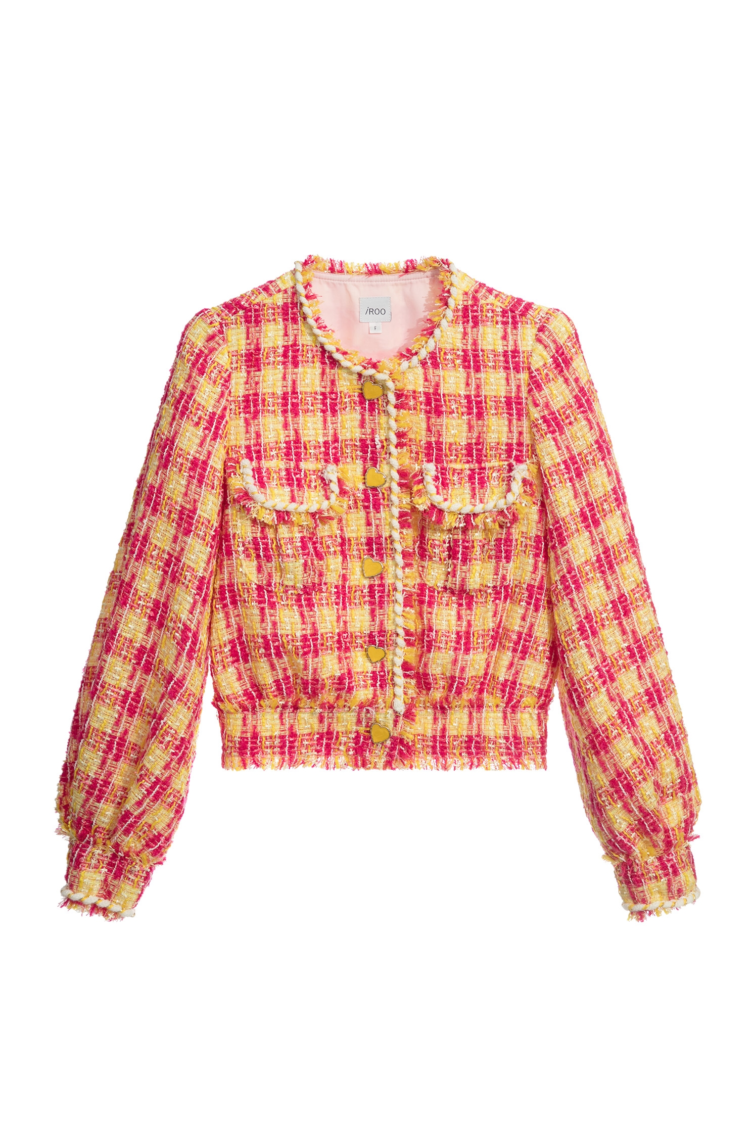 Yellow Red Checkered Tweed JacketYellow Red Checkered Tweed Jacket,Jackets,Outerwear,Season (SS) Look,Plaid