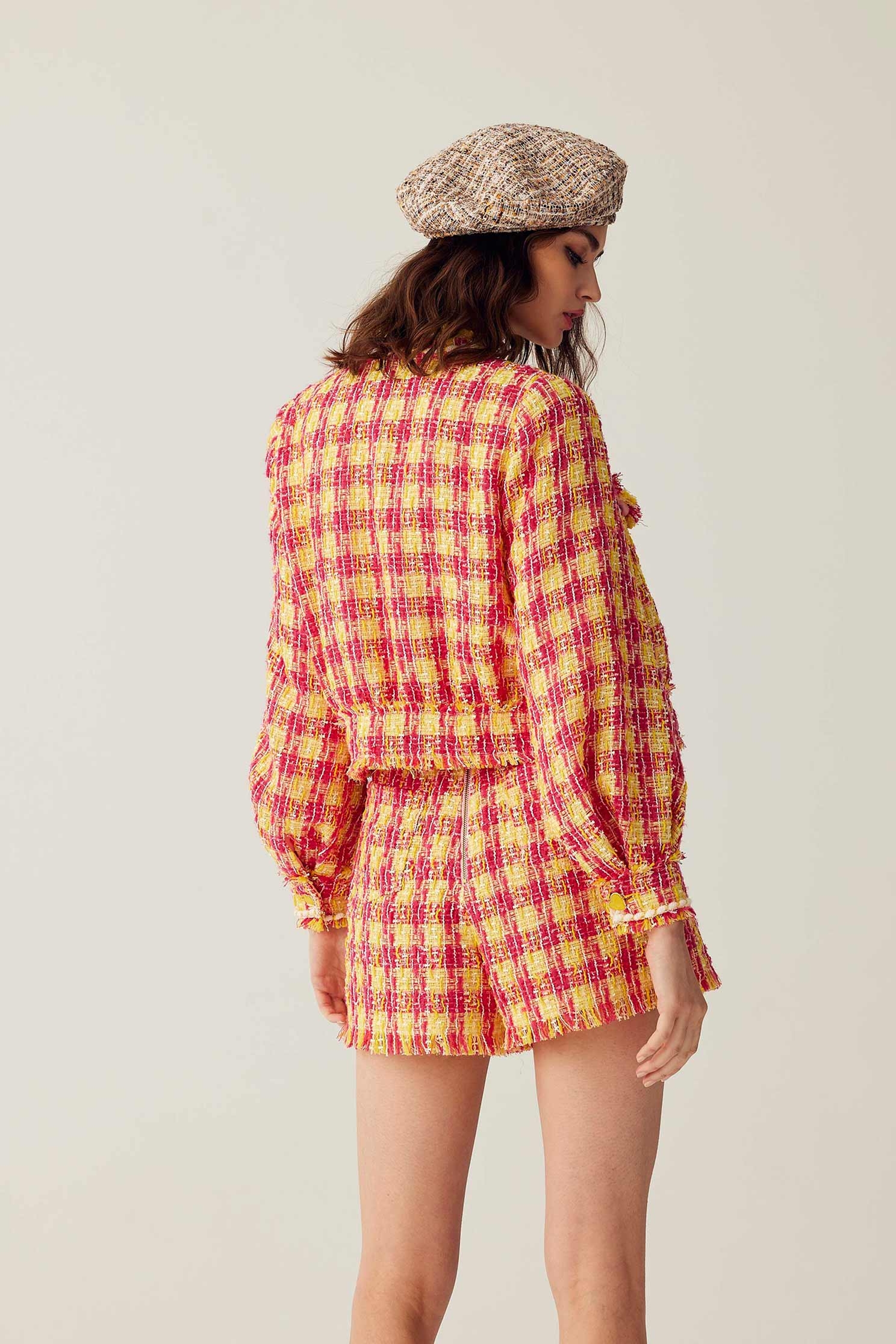 Yellow Red Checkered Tweed JacketYellow Red Checkered Tweed Jacket,Jackets,Outerwear,Season (SS) Look,Plaid