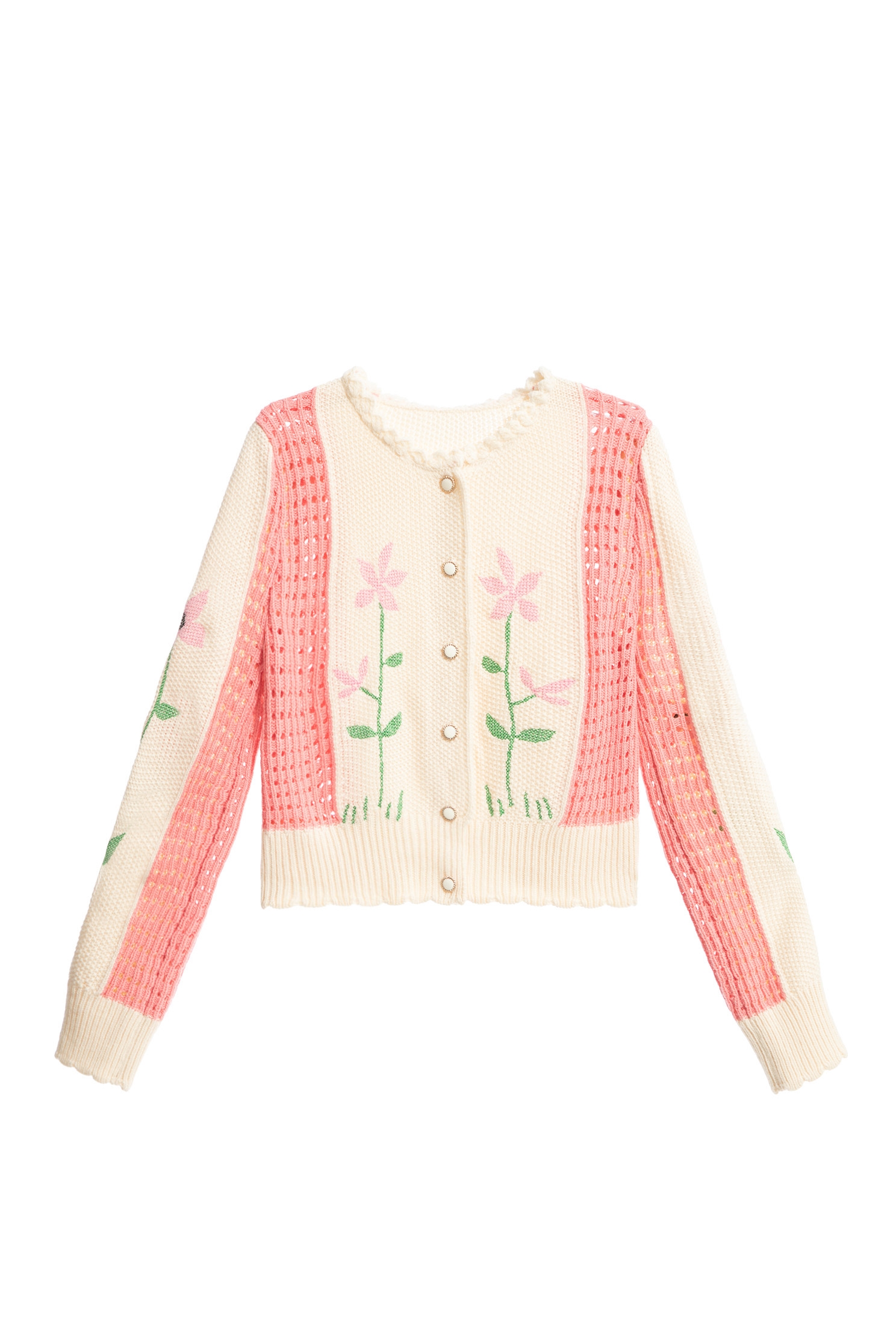 Floral Embroidery Knit CardiganFloral Embroidery Knit Cardigan,Outerwear,Season (SS) Look,Embroidered,Knitted,Knitted coats