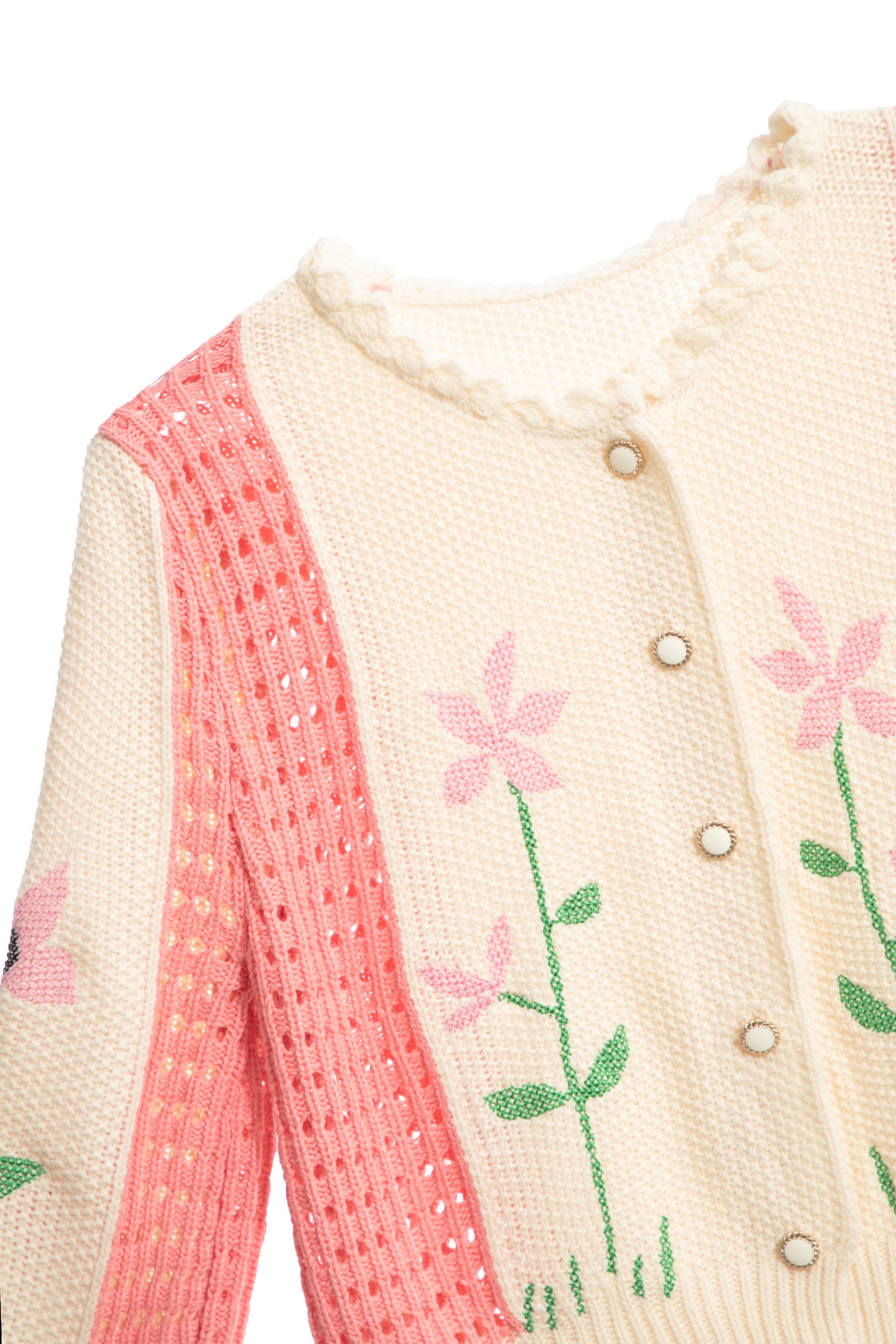 Floral Embroidery Knit CardiganFloral Embroidery Knit Cardigan,Outerwear,Season (SS) Look,Embroidered,Knitted,Knitted coats