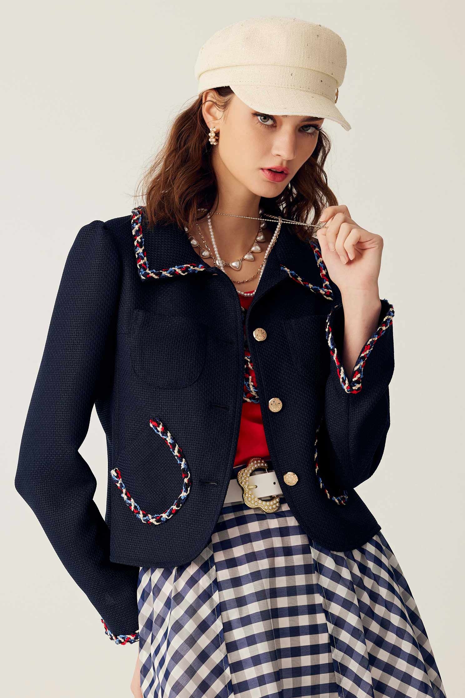 Navy Blazer With Contrast Trim DetailNavy Blazer With Contrast Trim Detail,Jackets,Outerwear,Season (SS) Look,Blazers