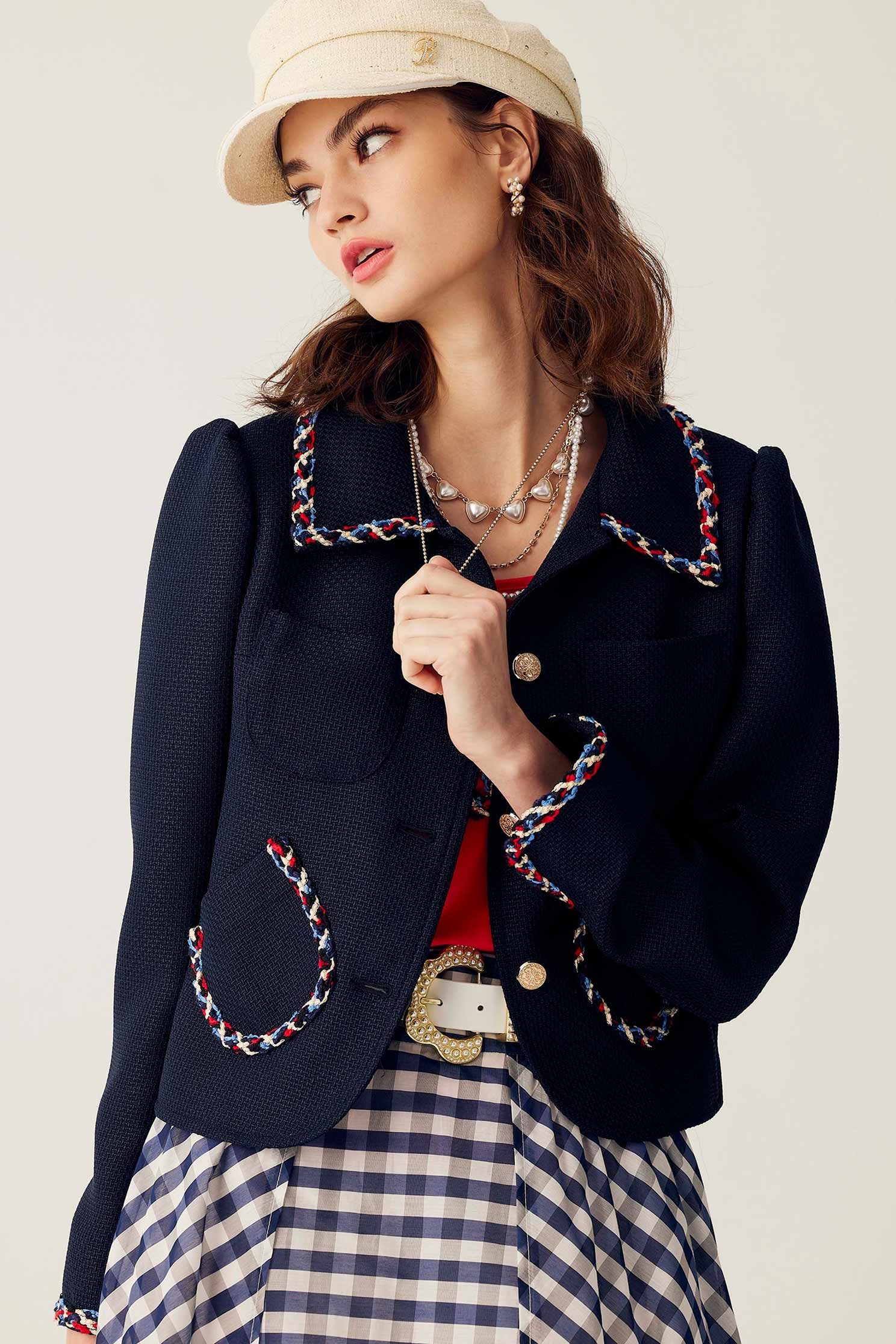 Navy Blazer With Contrast Trim DetailNavy Blazer With Contrast Trim Detail,Jackets,Outerwear,Season (SS) Look,Blazers