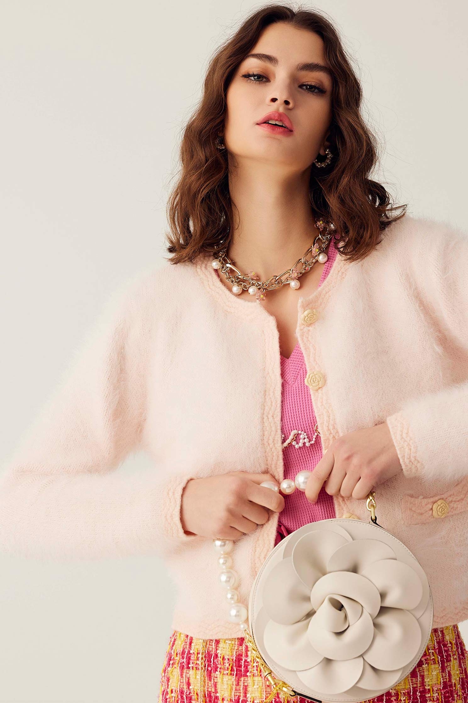 Light Pink Fuzzy Knit CardiganLight Pink Fuzzy Knit Cardigan,Outerwear,Season (SS) Look,Knitted,Knitted coats