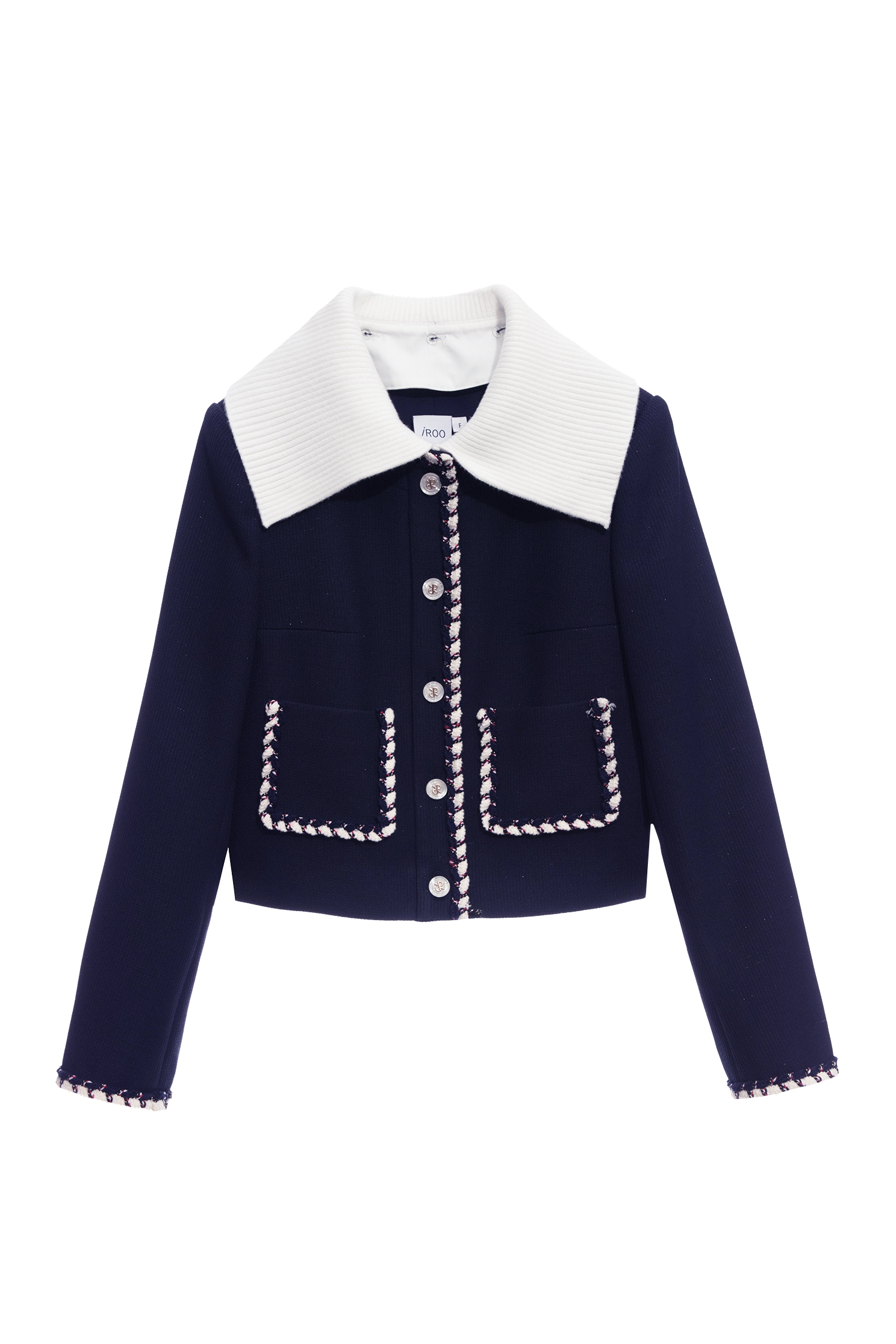 Navy Crop Jacket With Contrast CollarNavy Crop Jacket With Contrast Collar,Jackets,Outerwear,Season (AW) Look,Knitted