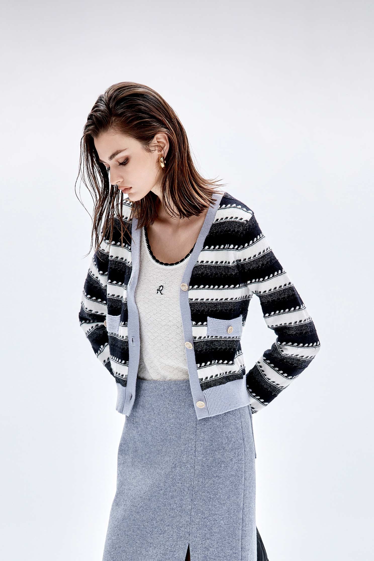 Contrast Stripe Long Sleeve Knit CardiganContrast Stripe Long Sleeve Knit Cardigan,Outerwear,Season (AW) Look,Knitted,Knitted coats