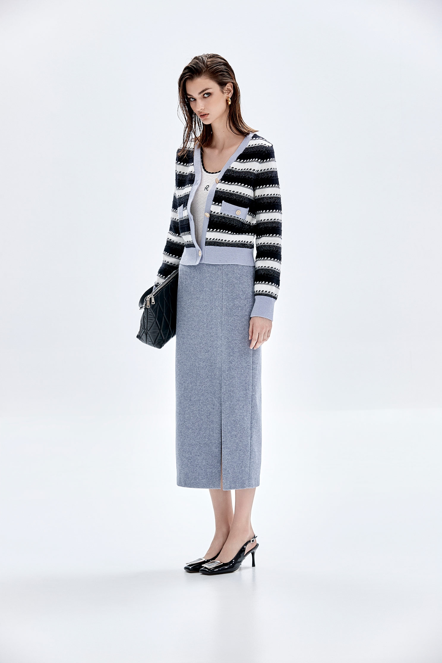 Contrast Stripe Long Sleeve Knit CardiganContrast Stripe Long Sleeve Knit Cardigan,Outerwear,Season (AW) Look,Knitted,Knitted coats