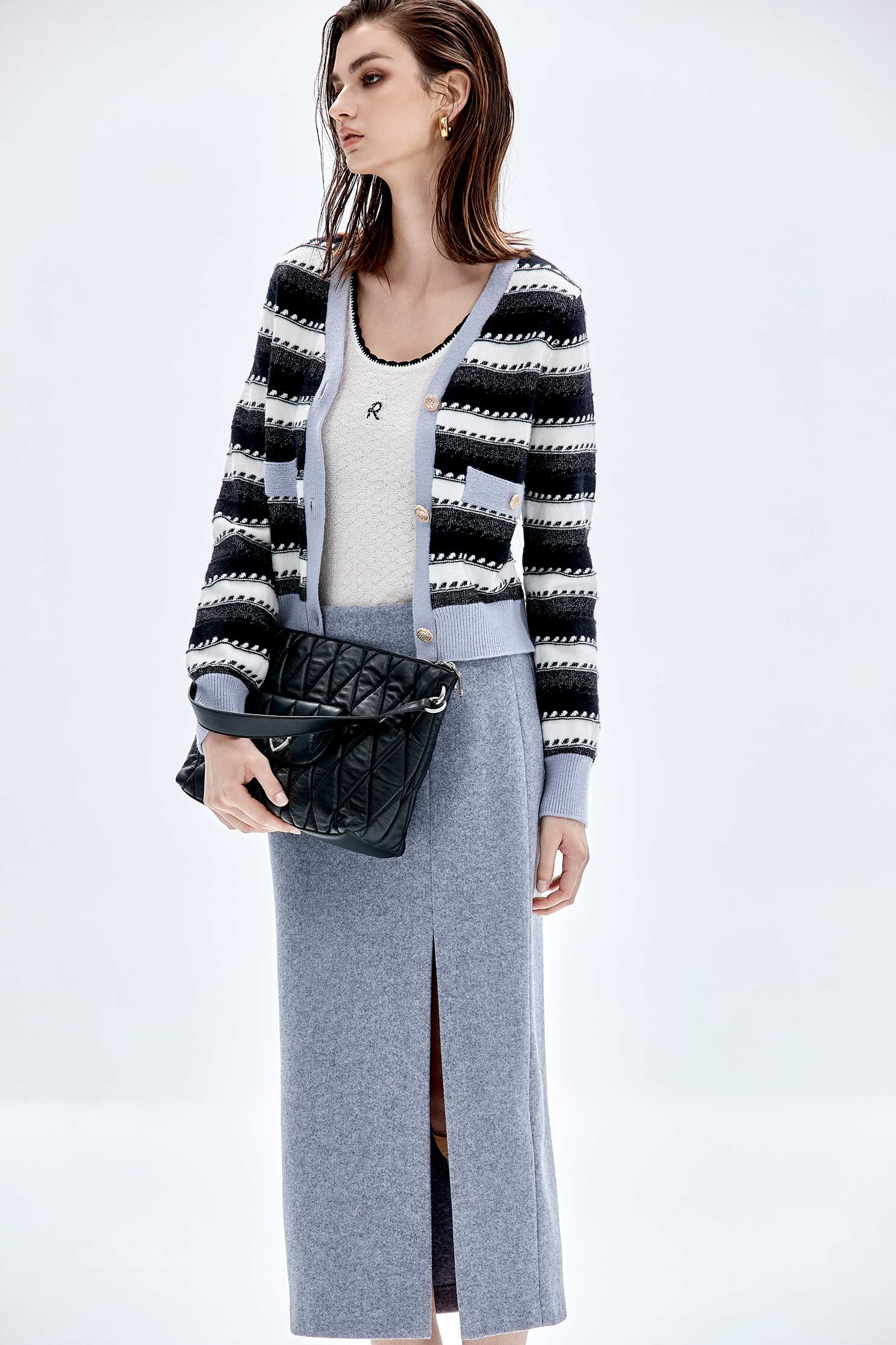 Contrast Stripe Long Sleeve Knit CardiganContrast Stripe Long Sleeve Knit Cardigan,Outerwear,Season (AW) Look,Knitted,Knitted coats