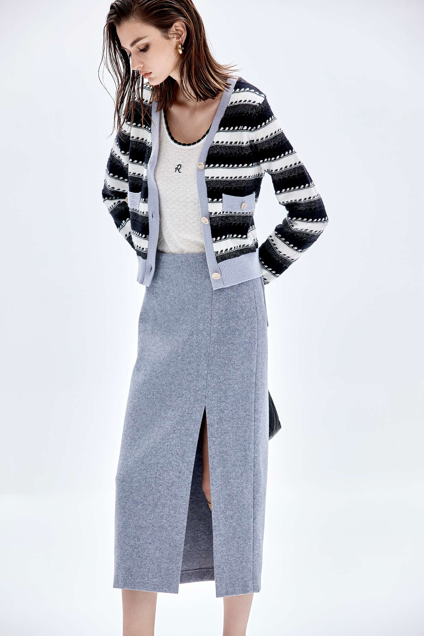 Contrast Stripe Long Sleeve Knit CardiganContrast Stripe Long Sleeve Knit Cardigan,Outerwear,Season (AW) Look,Knitted,Knitted coats