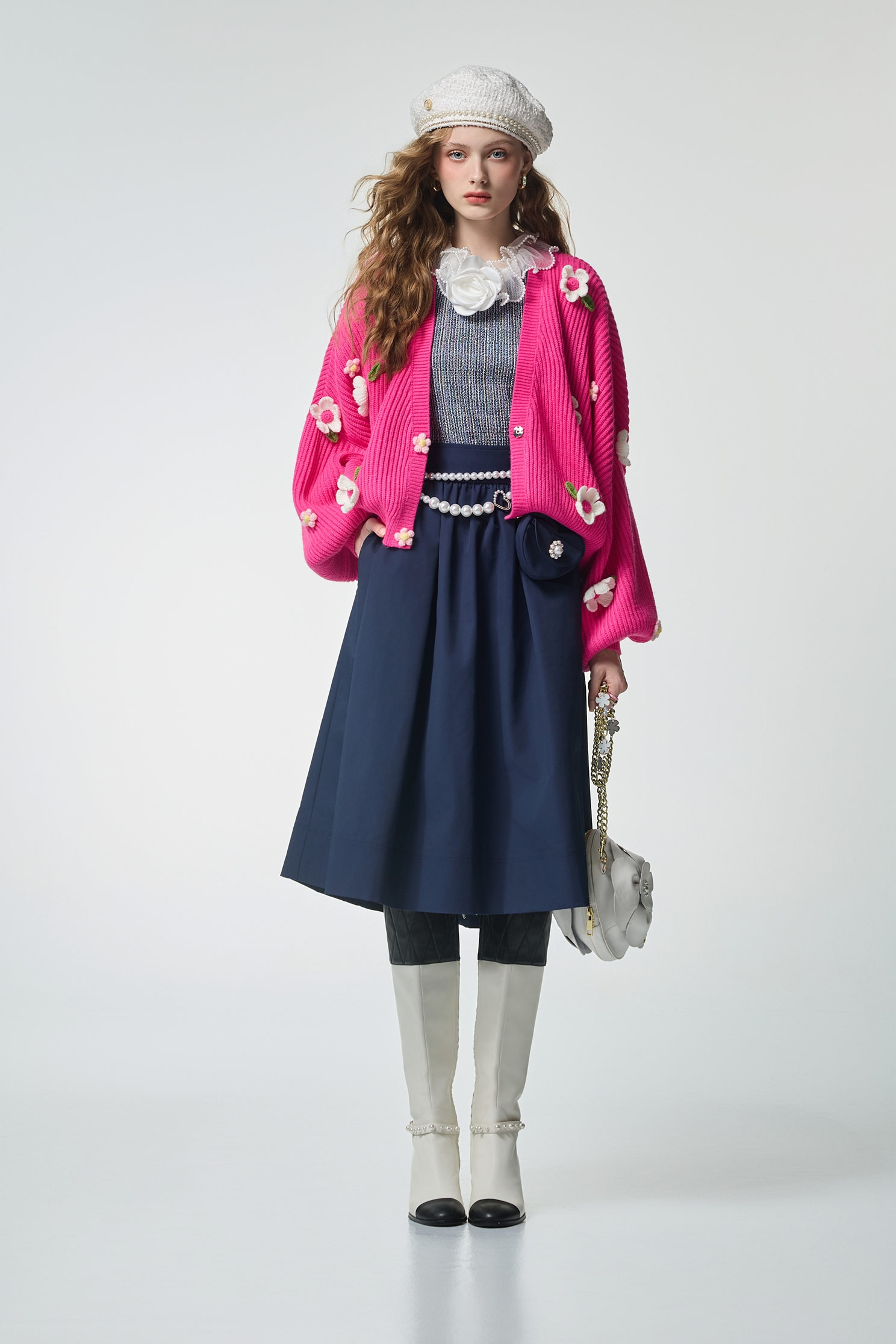 Hand Knit Floral Detail Pink CardiganHand Knit Floral Detail Pink Cardigan,Jackets,Outerwear,Stripe,Season (AW) Look,Knitted,Knitted coats