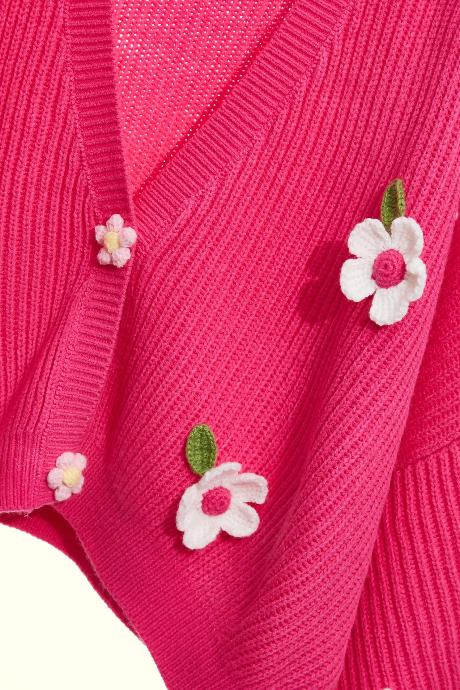 Hand Knit Floral Detail Pink CardiganHand Knit Floral Detail Pink Cardigan,Jackets,Outerwear,Stripe,Season (AW) Look,Knitted,Knitted coats