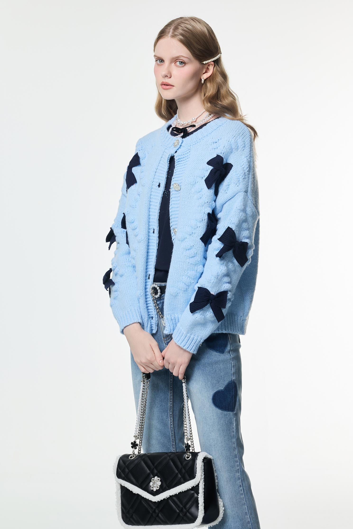 Contrast Bow Detail Knit JacketContrast Bow Detail Knit Jacket,Jackets,Tops,Outerwear,Season (AW) Look,bows,Knitted,Knitted coats