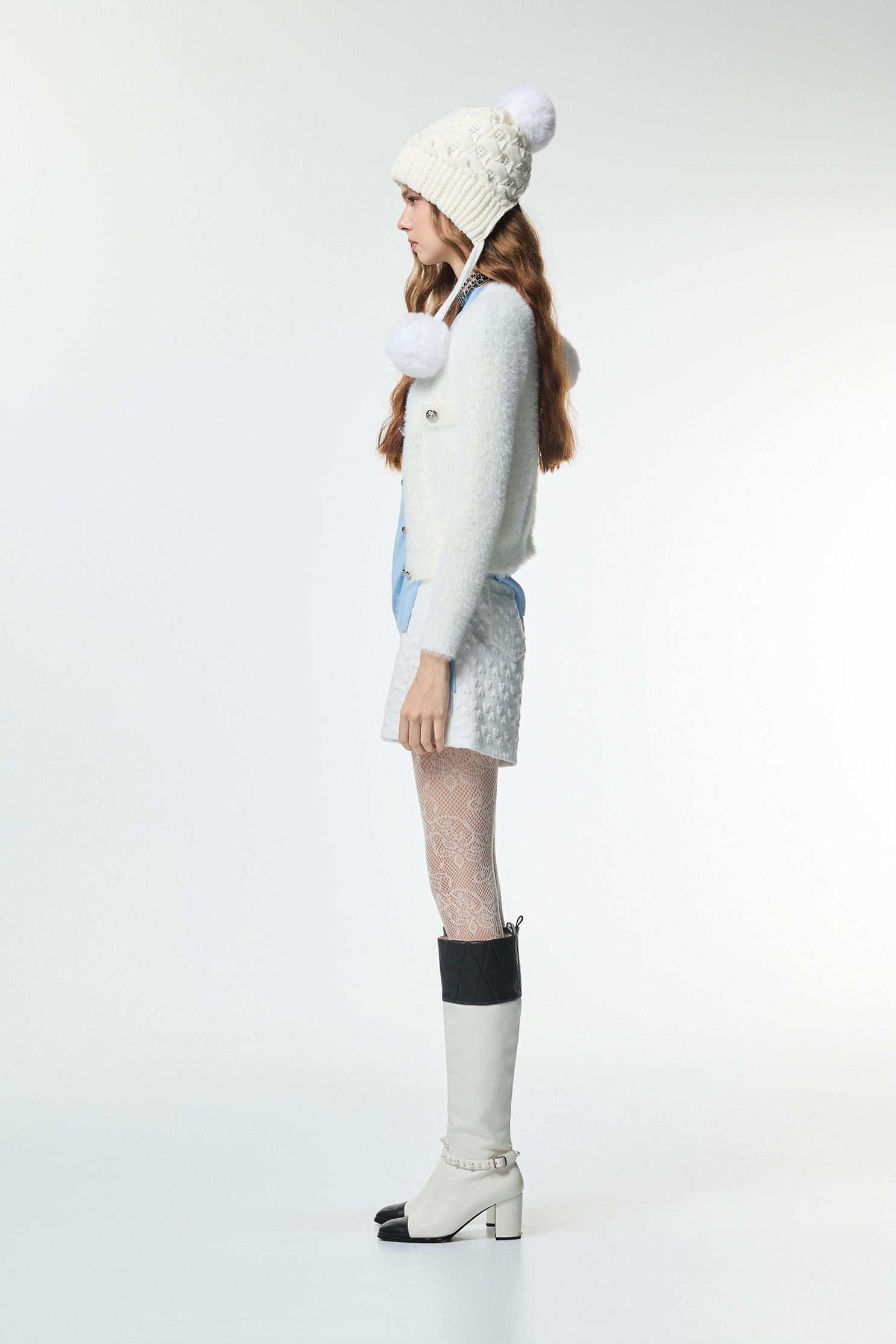 V-neck Faux Fur Knit CardiganV-neck Faux Fur Knit Cardigan,Jackets,Outerwear,White outerwear,Season (AW) Look,Knitted,Knitted coats