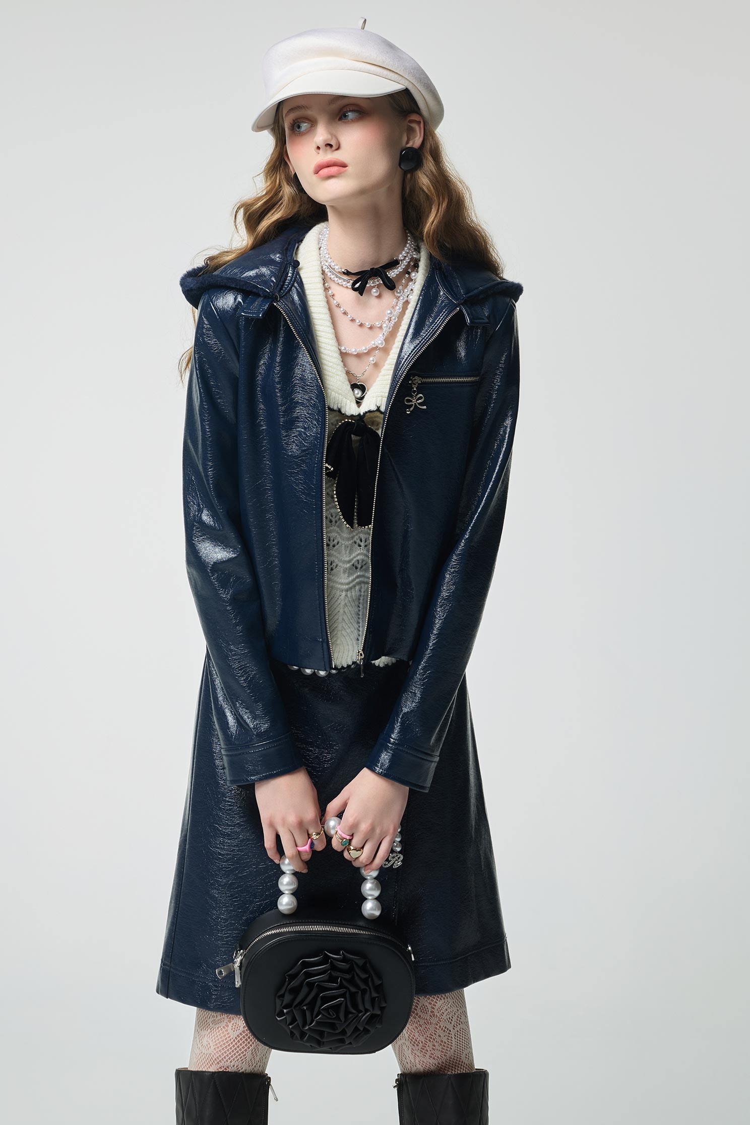Metallic Sheen Navy PU jacketMetallic Sheen Navy PU jacket,Jackets,Outerwear,Season (AW) Look