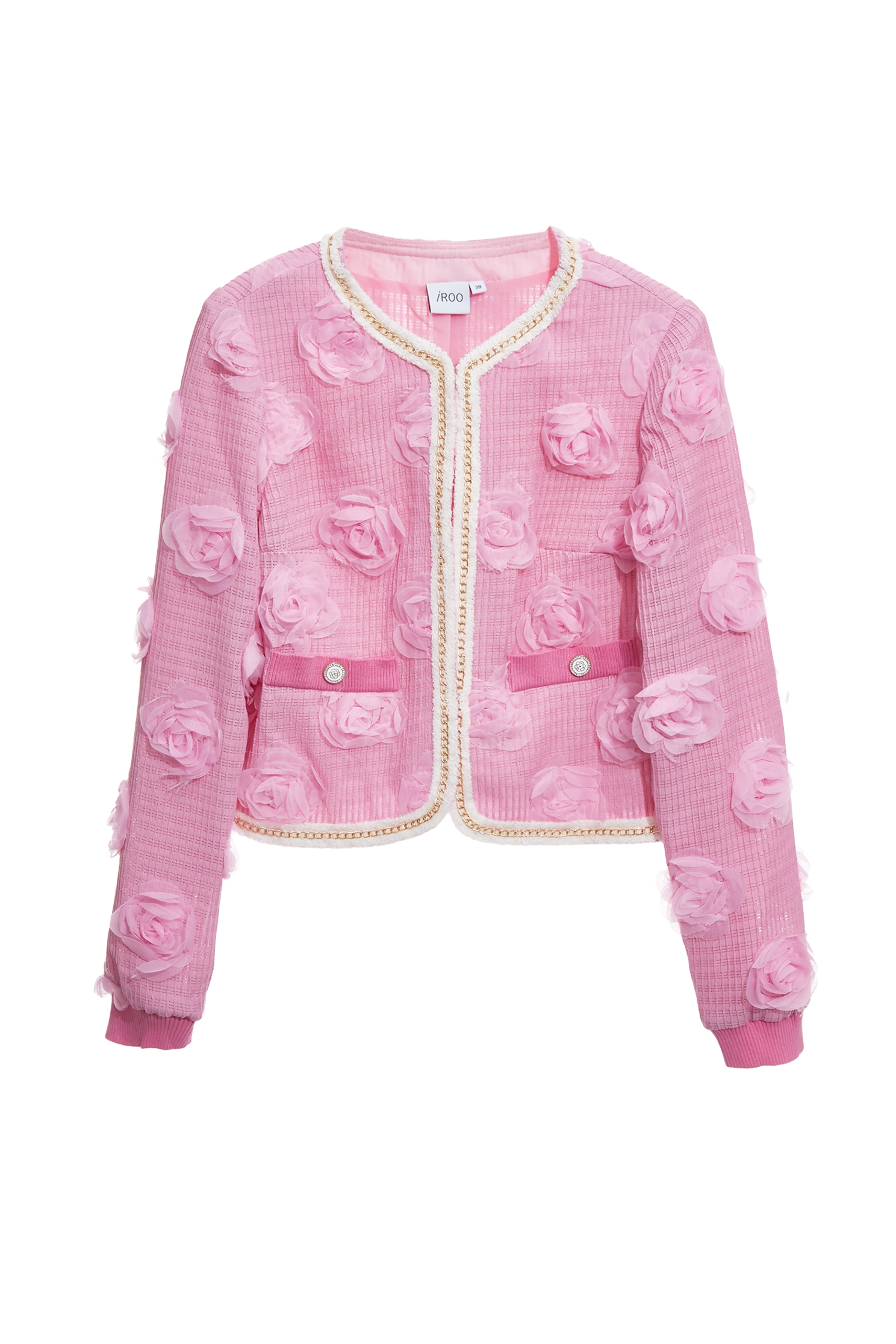 3-D Rose Detail Pink Jacket3-D Rose Detail Pink Jacket,Jackets,Outerwear,Season (AW) Look