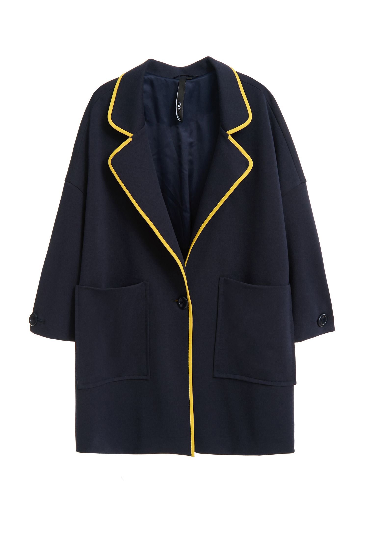 Navy Oversize Contrast Trim JacketNavy OVERSIZED coat,Ready for Winter,Outerwear,Season (AW) Look,Blazers,Overcoats,longcoats,Long sleeve outerwear