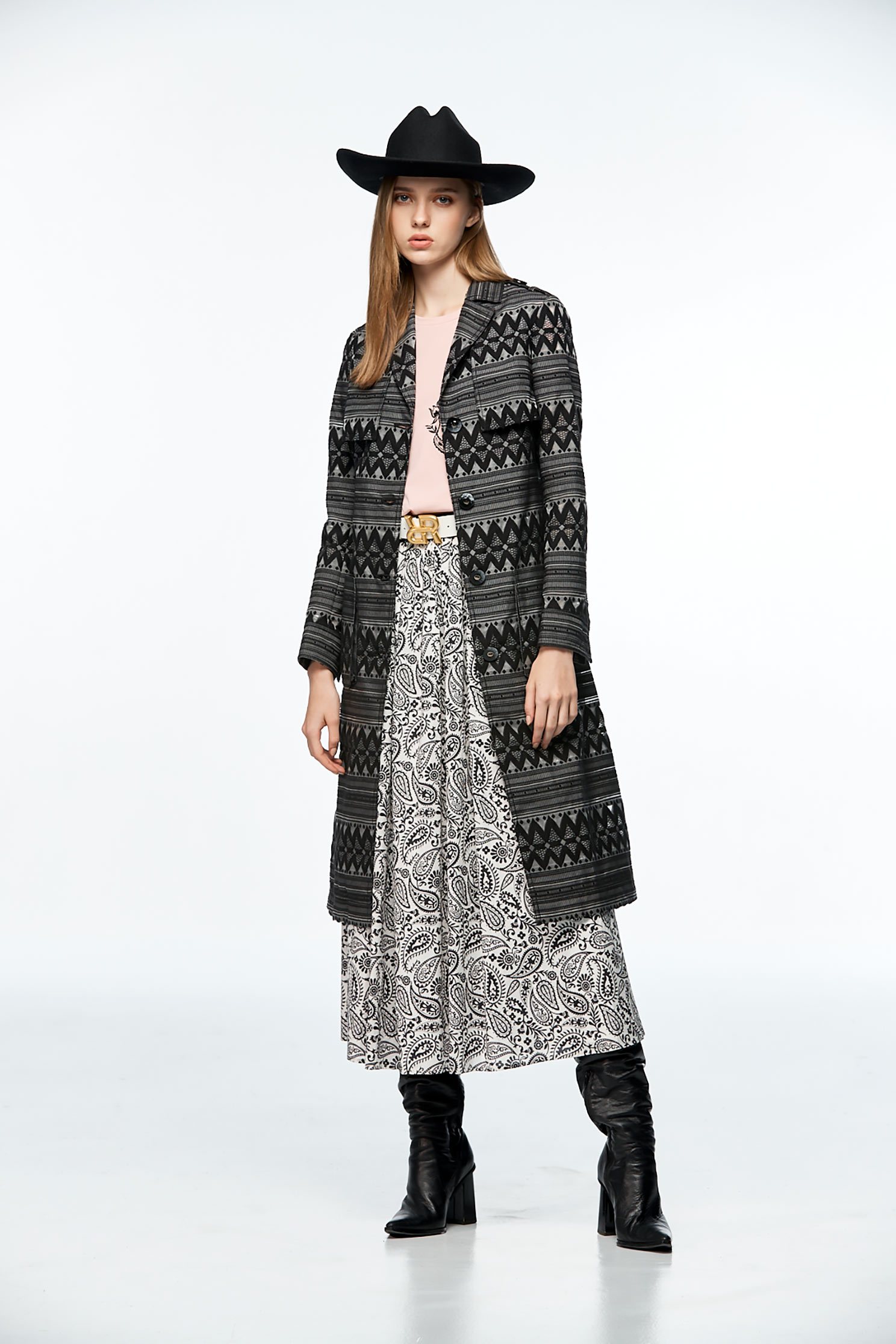 Boho Pattern Print Trench CoatClassic retro jacquard trench coat,Embroidered,Outerwear,Season (AW) Look,Belts,Trench coats